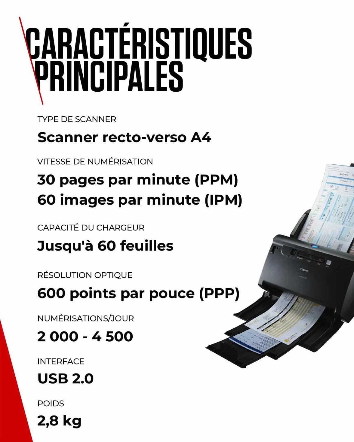 Canon imageFORMULA DR-C230 Scanner de Document Recto Verso USB 30 Pages/Min Chargeur Auto 60 Pages