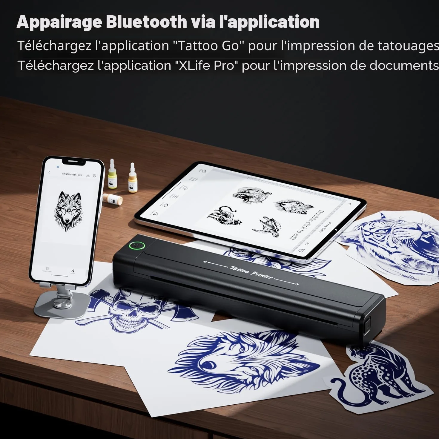TATELF Machine à Stencil Tatouage sans Fil Bluetooth avec 10 Papiers Transfert pour Artistes Débutants H1