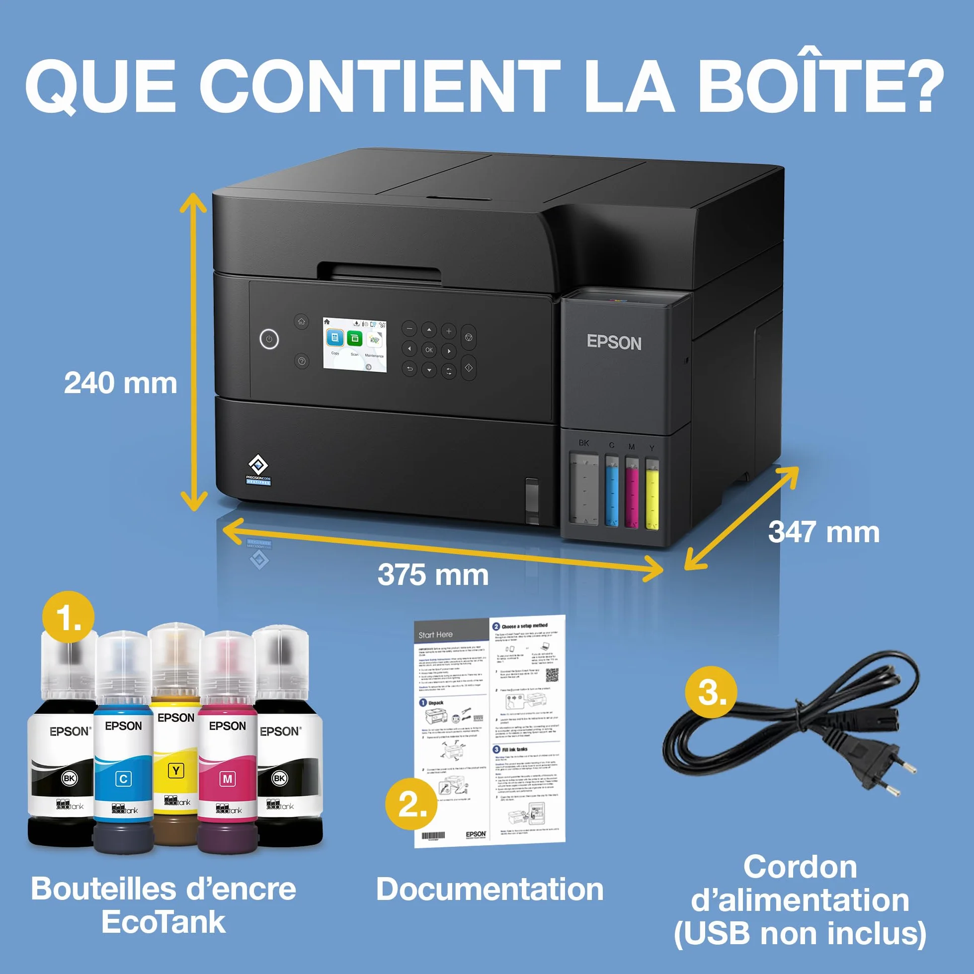 Epson EcoTank ET-3950 Imprimante Multifonction A4 Wi-Fi Recto Verso Auto Écran LCD ADF 35 Feuilles