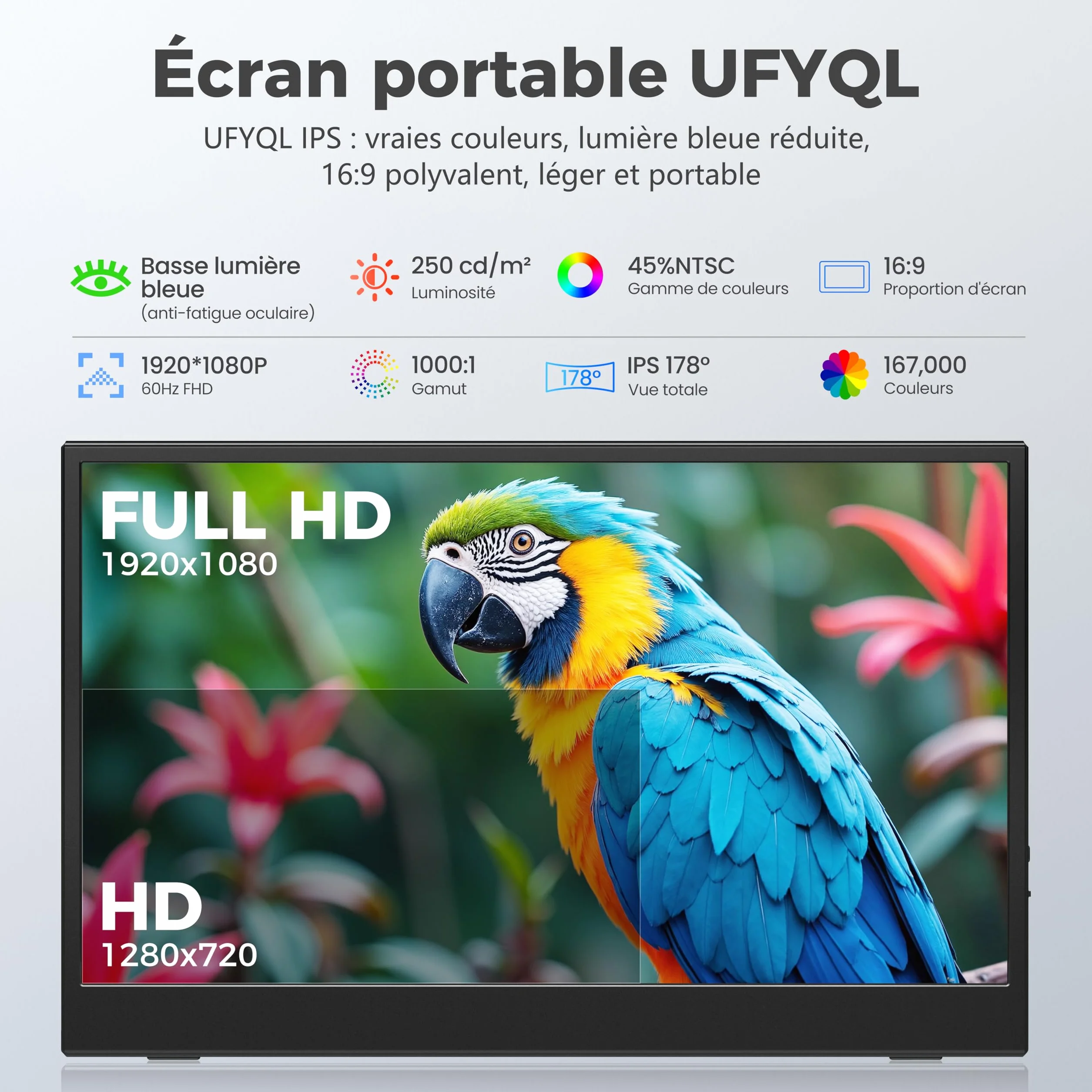 UFYQL Écran Portable 15,6" Full HD IPS 1080P Mat, Compatible Laptop/PC/MacBook/Téléphone/Xbox/PS4/PS5/TV, HDMI/USB-C, VESA