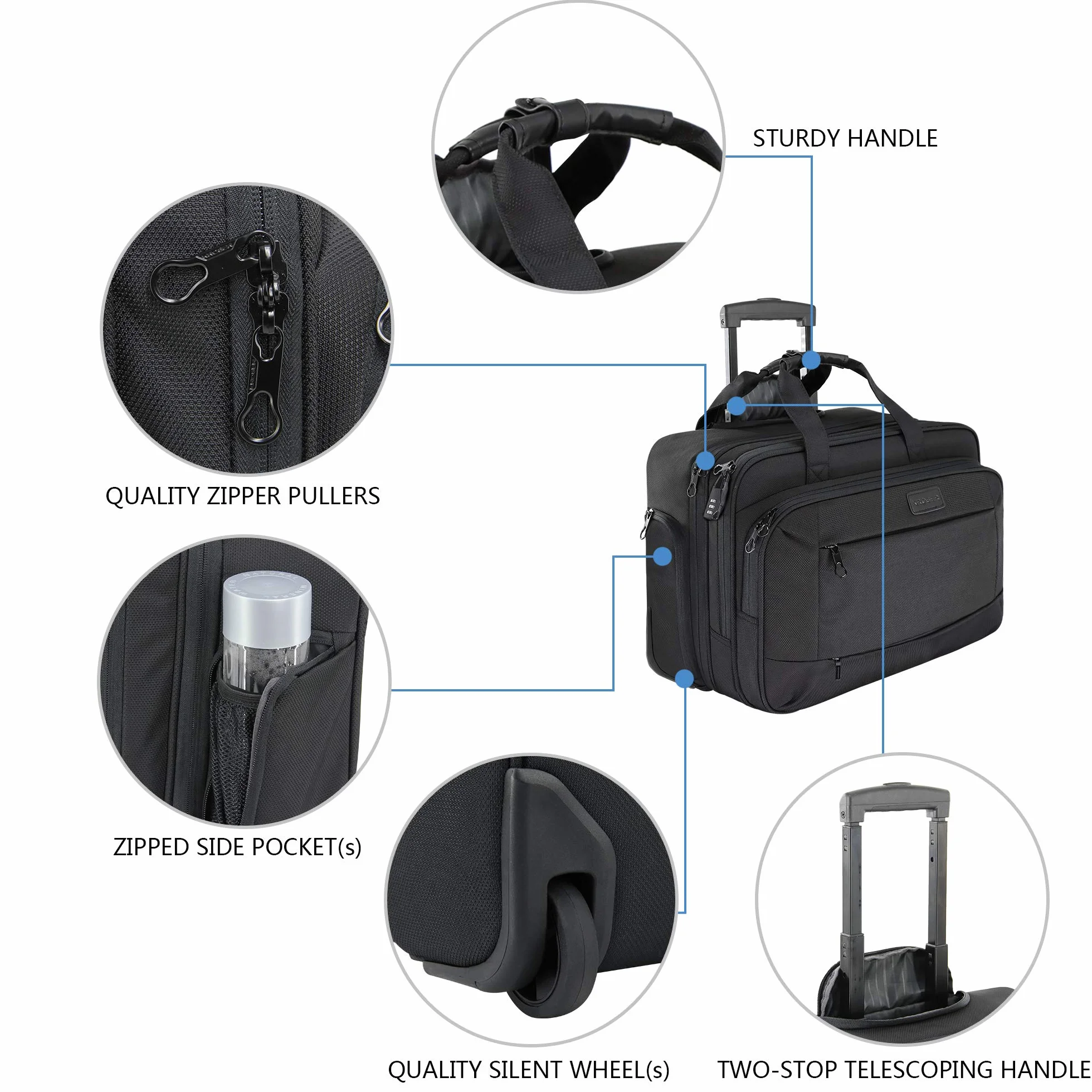 KROSER Mallette à roulettes Portable Sacoche Ordinateur 17,3" Imperméable Porte-Documents Poches RFID Rolling Laptop Bag