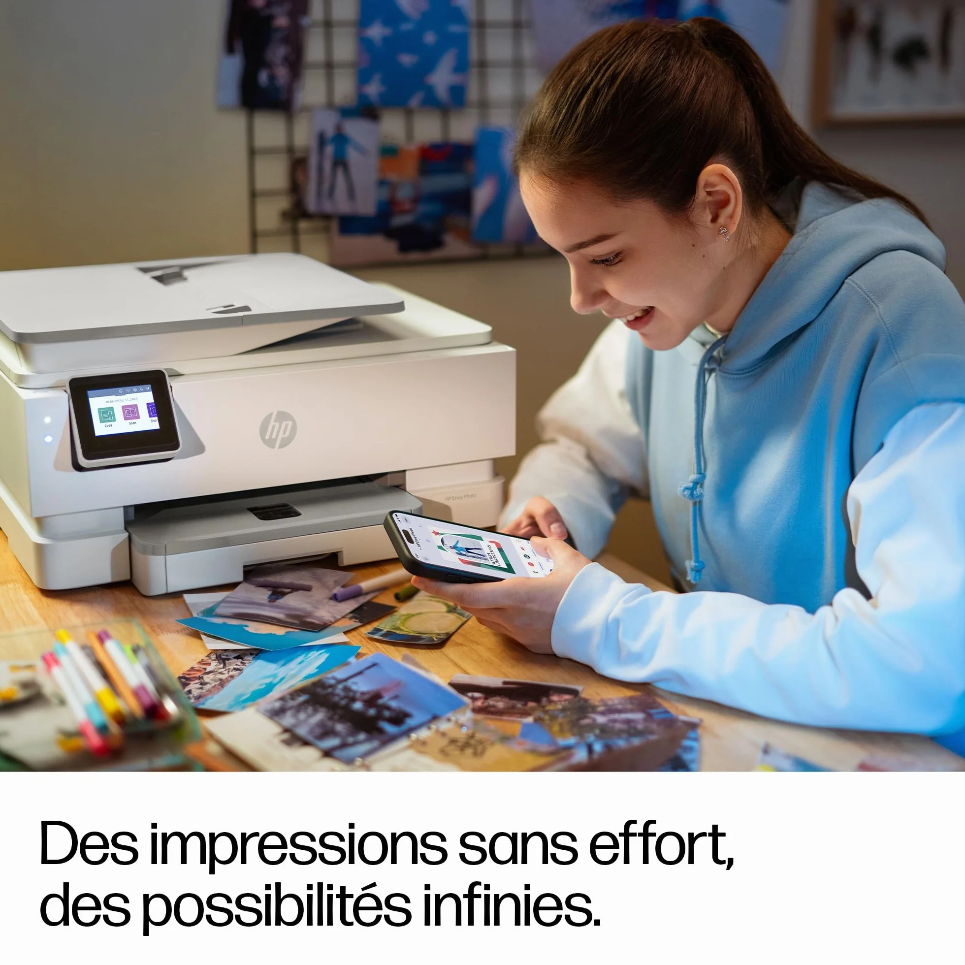 HP Envy Photo 7930 Imprimante Multifonction Jet d'Encre Couleur A4 Wi-Fi Double Bande Recto Verso Automatique ADF 35 Feuilles Bac Photo Blanche