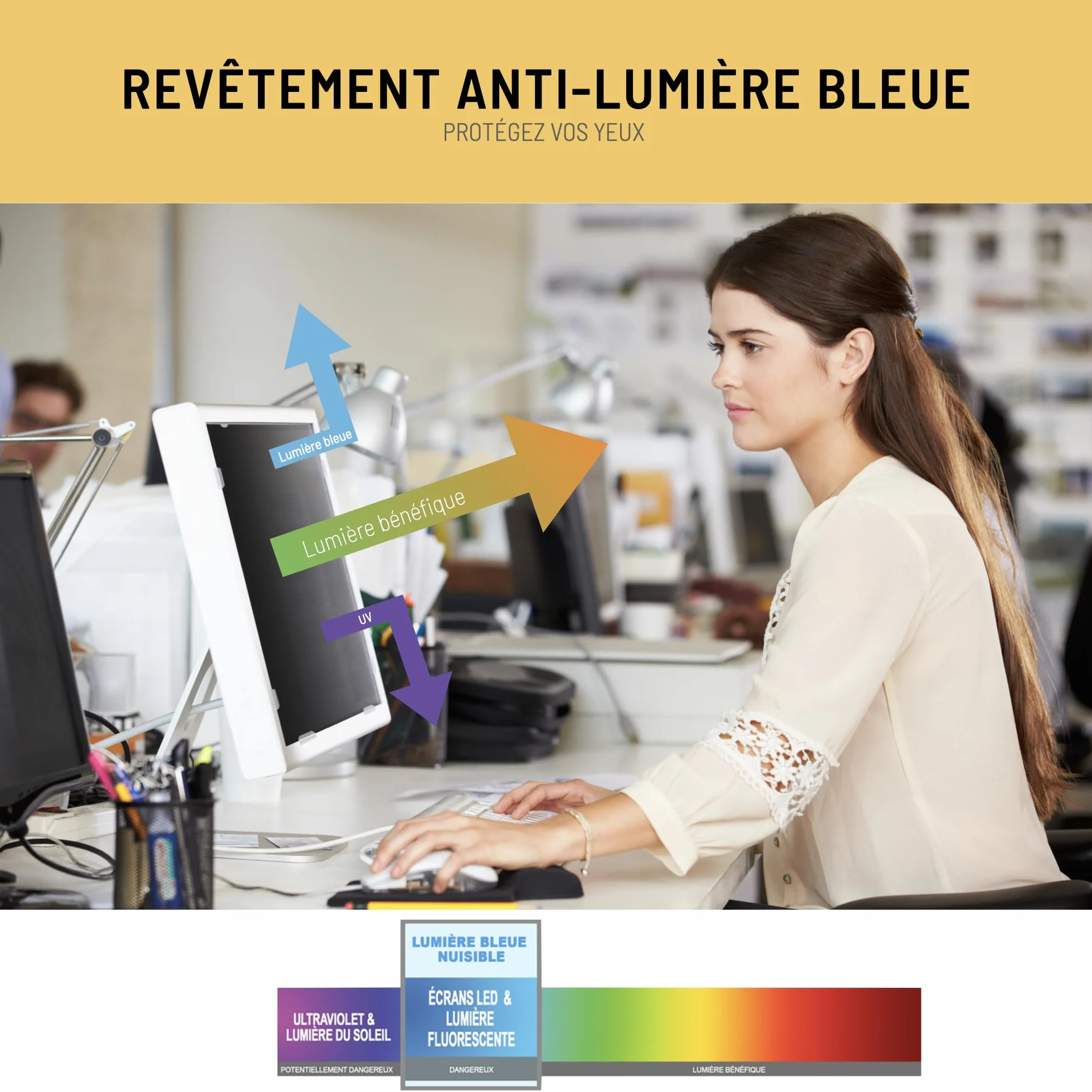 VistaProtect Filtre de Confidentialité Anti-Lumière Bleu 2-en-1 pour Écran Ordinateur Moniteur 21.5 Pouces