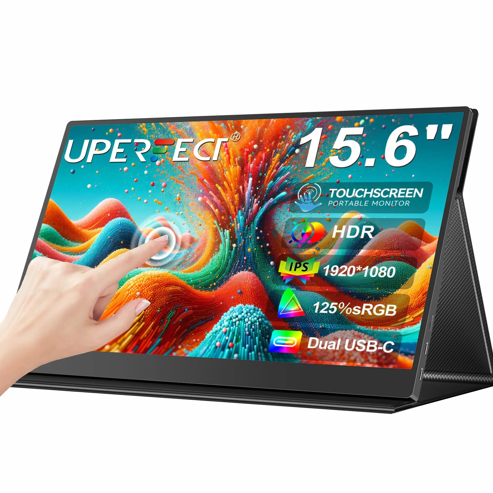 UPERFECT Écran Tactile Portable 15.6" 125% sRGB 2000:1 Contraste 1080P Moniteur Portable avec Étui en Cuir, Double USB C, Compatible VESA