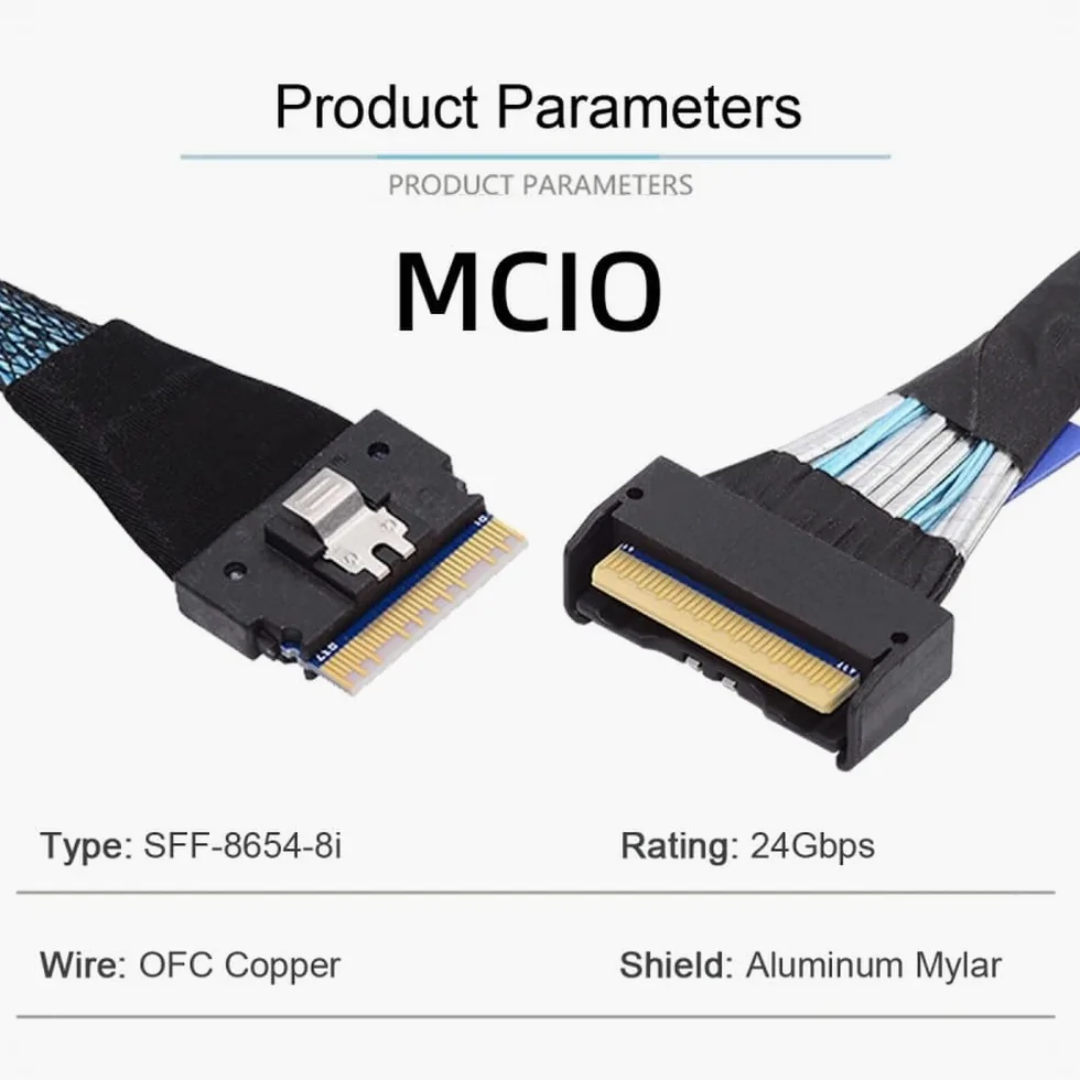 Câble d'extension PCI-E 5.0 Mini Cool Edge IO MCIO 8i 74 broches mâle vers Slimline SFF-8654 SAS 4.0 50 cm