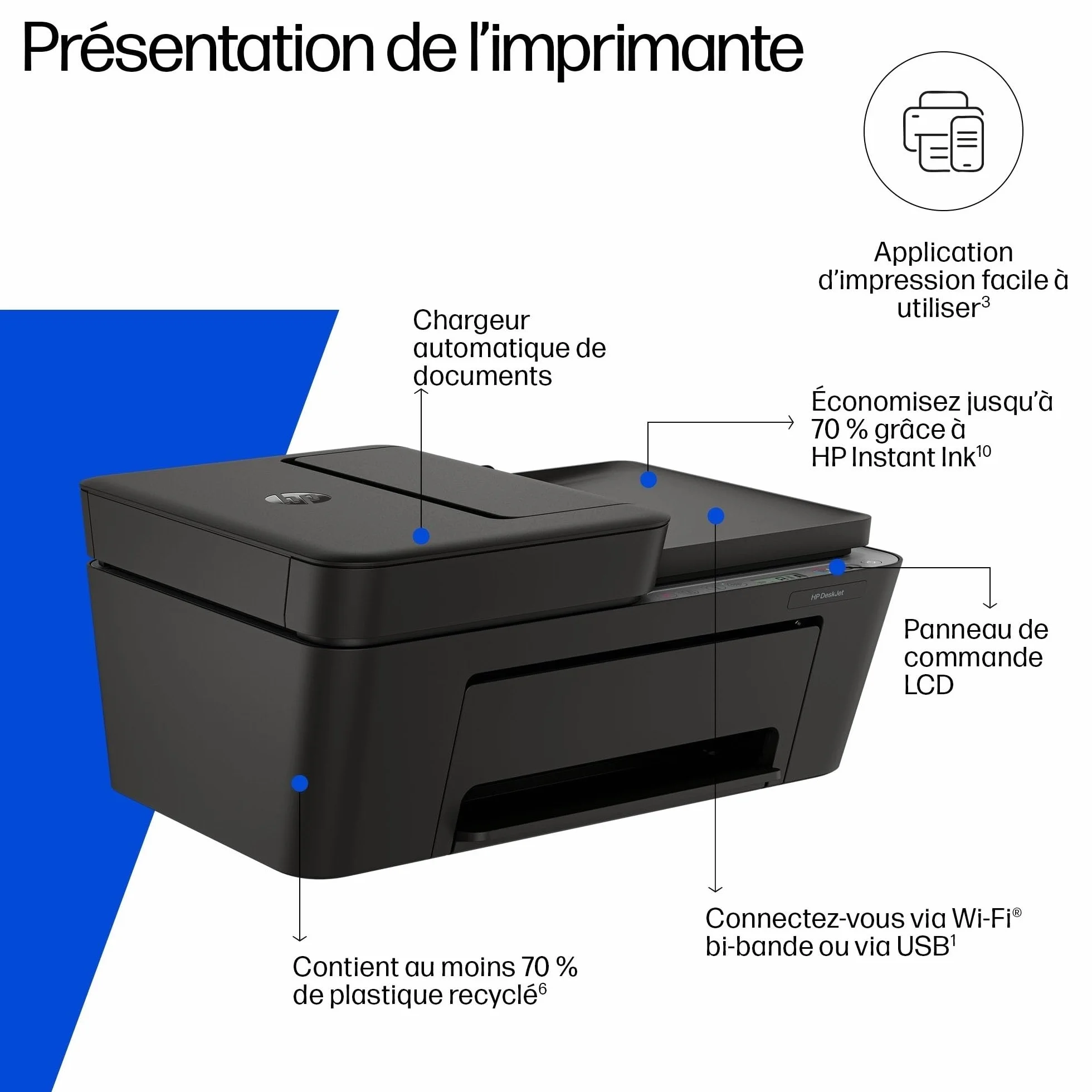 HP DeskJet 4320 Imprimante Multifonction Jet d'Encre A4 Couleur Wi-Fi ADF Noir