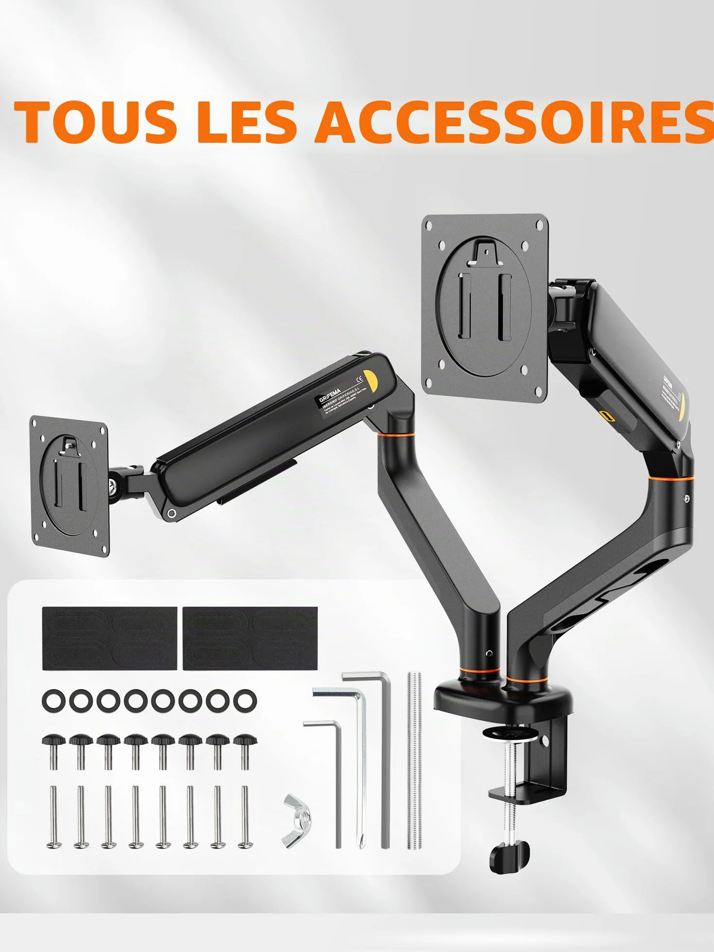 Ibergrif Bras Double Écran PC Support 2 Moniteurs 13-27 Pouces Bras à Gaz Réglable Hauteur Inclinaison Rotation 360° Charge 9 kg VESA 75/100mm