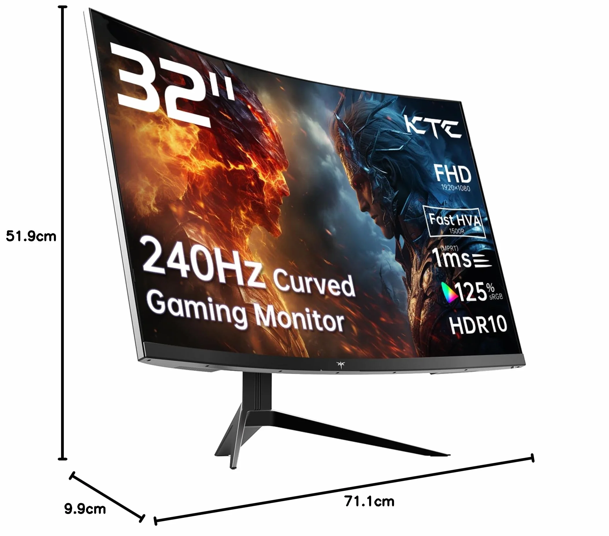 KTC Écran PC Gamer 32 Pouces Incurvé 240Hz FHD 1ms VA 1500R HDR10 AMD FreeSync H32C5