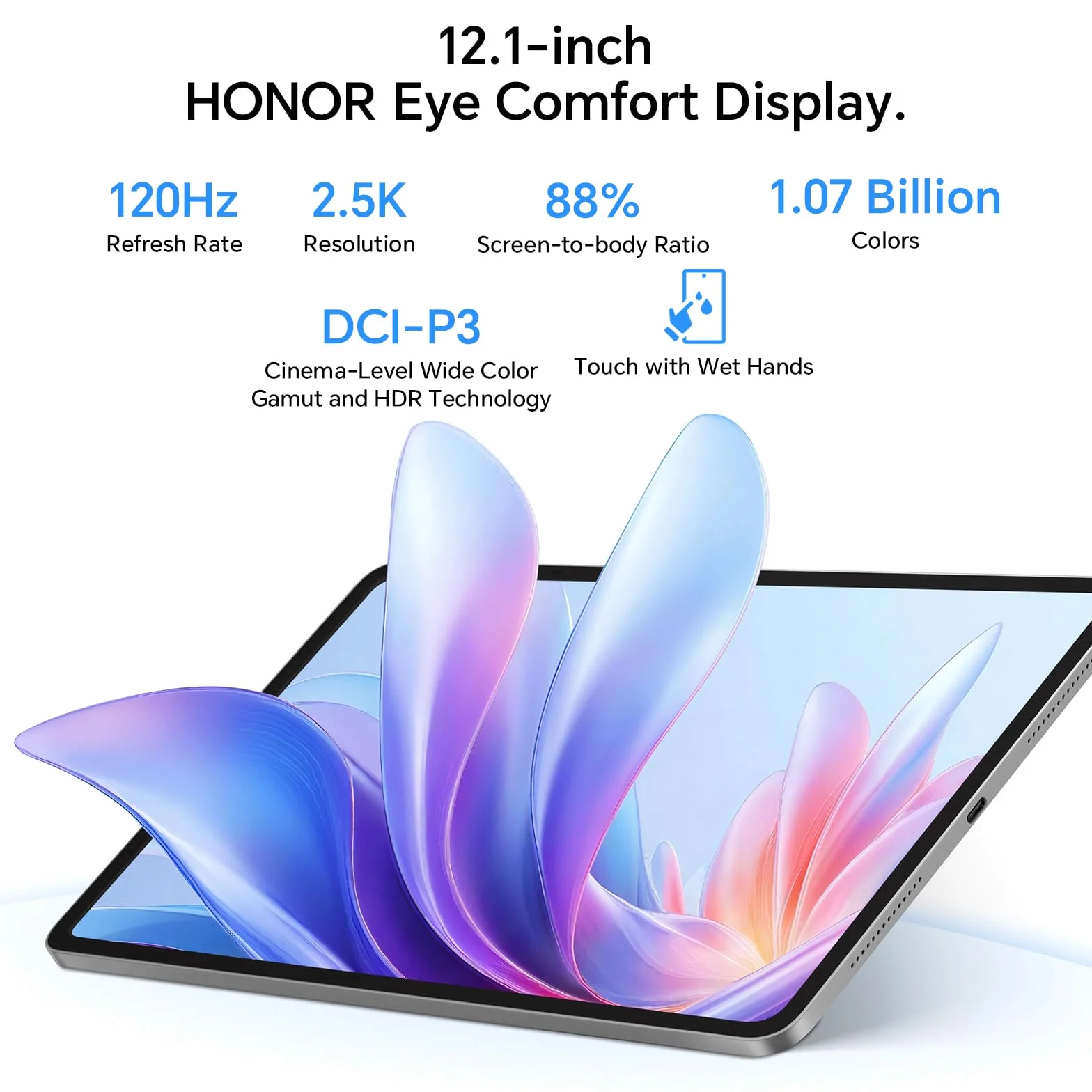 HONOR Pad 10 WiFi Tablet 8Go 256Go, 7 Gen 3 Snapdragon, 12.1 Pouces 120Hz 2.5K Display, 10100mAh Battery, Android 15, Grey