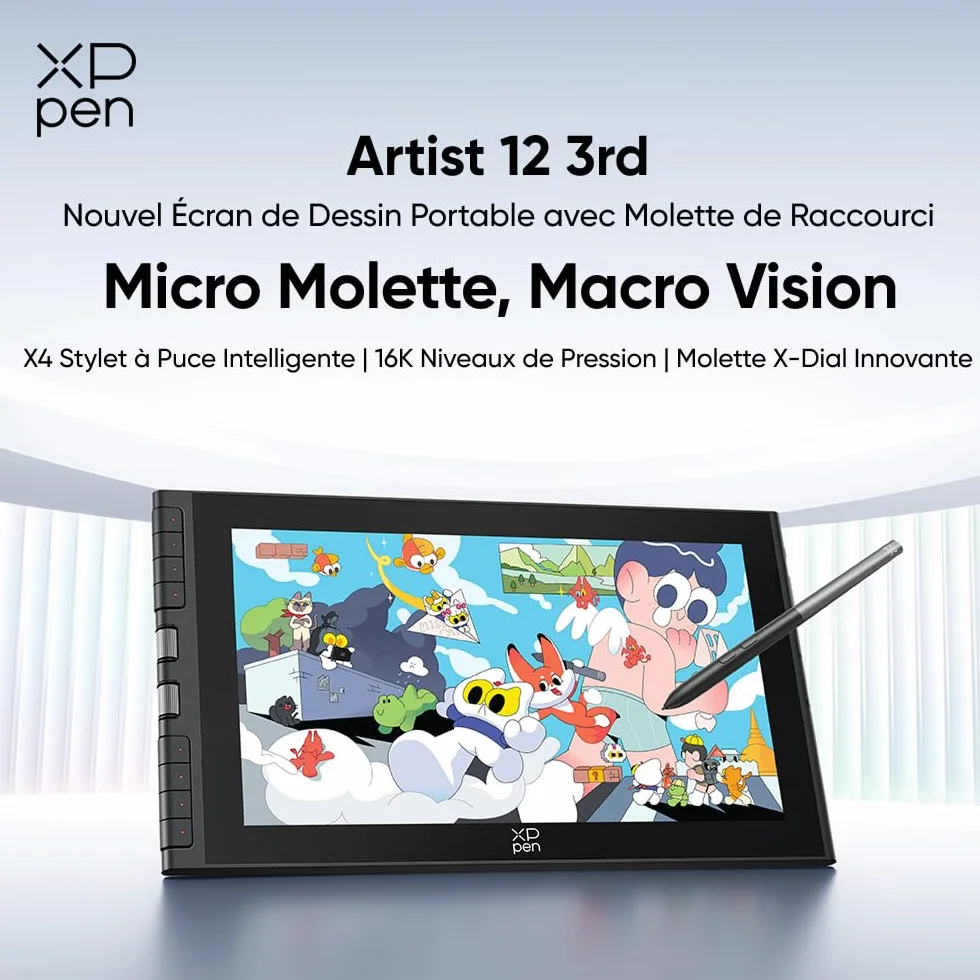 XPPen Artist 12 3rd (Édition 2025) Tablette Graphique Dessin Écran 12 Pouces avec Molette X-Dial, 8 Raccourcis, X4 Stylet 16384 Niveaux pour Illustrateurs Designers