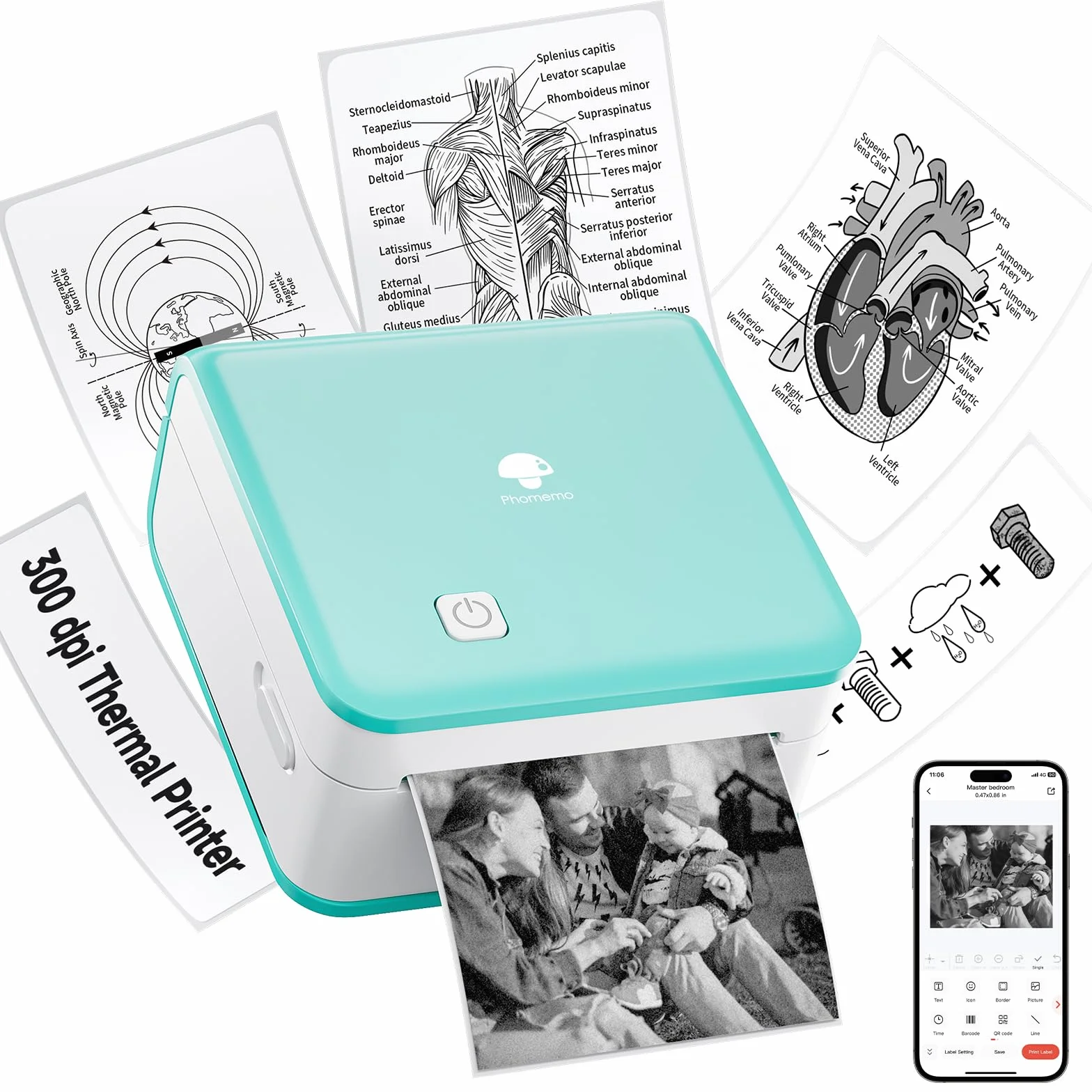 Phomemo M02 Pro Imprimante Portable Thermique 300 DPI Bluetooth Vert