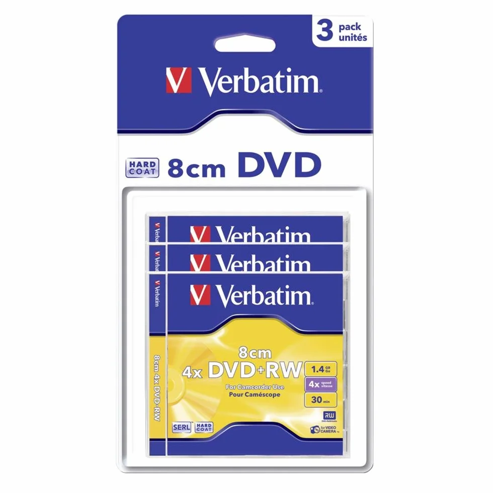 Verbatim DVD+RW 8 cm 4X 30 min Scratch guard Hard coated 1,46 Go Blister Pack de 3