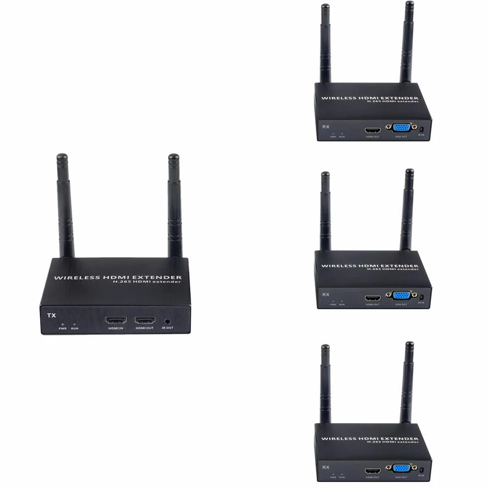 EXVIST Kit d'extension HDMI sans Fil 3 récepteurs 1080P@60FPS 100 m IR émetteur HDMI/VGA PC Ordinateur Portable PS4