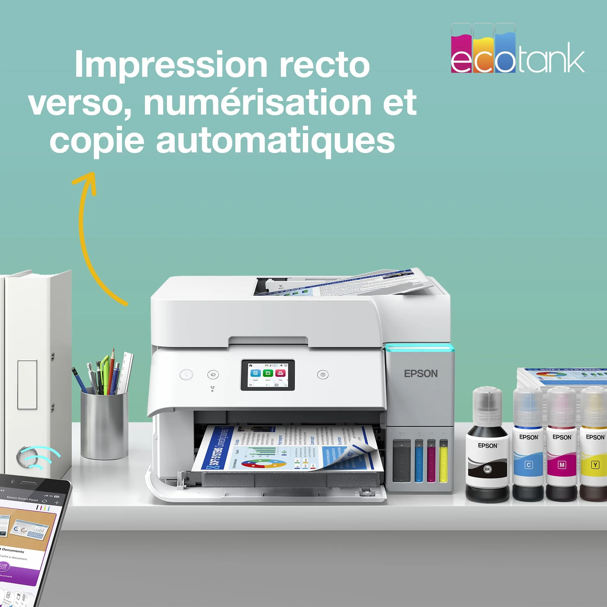 Epson EcoTank ET-4956 Imprimante Multifonction A4 Wi-Fi Ethernet Recto Verso Écran Tactile ADF