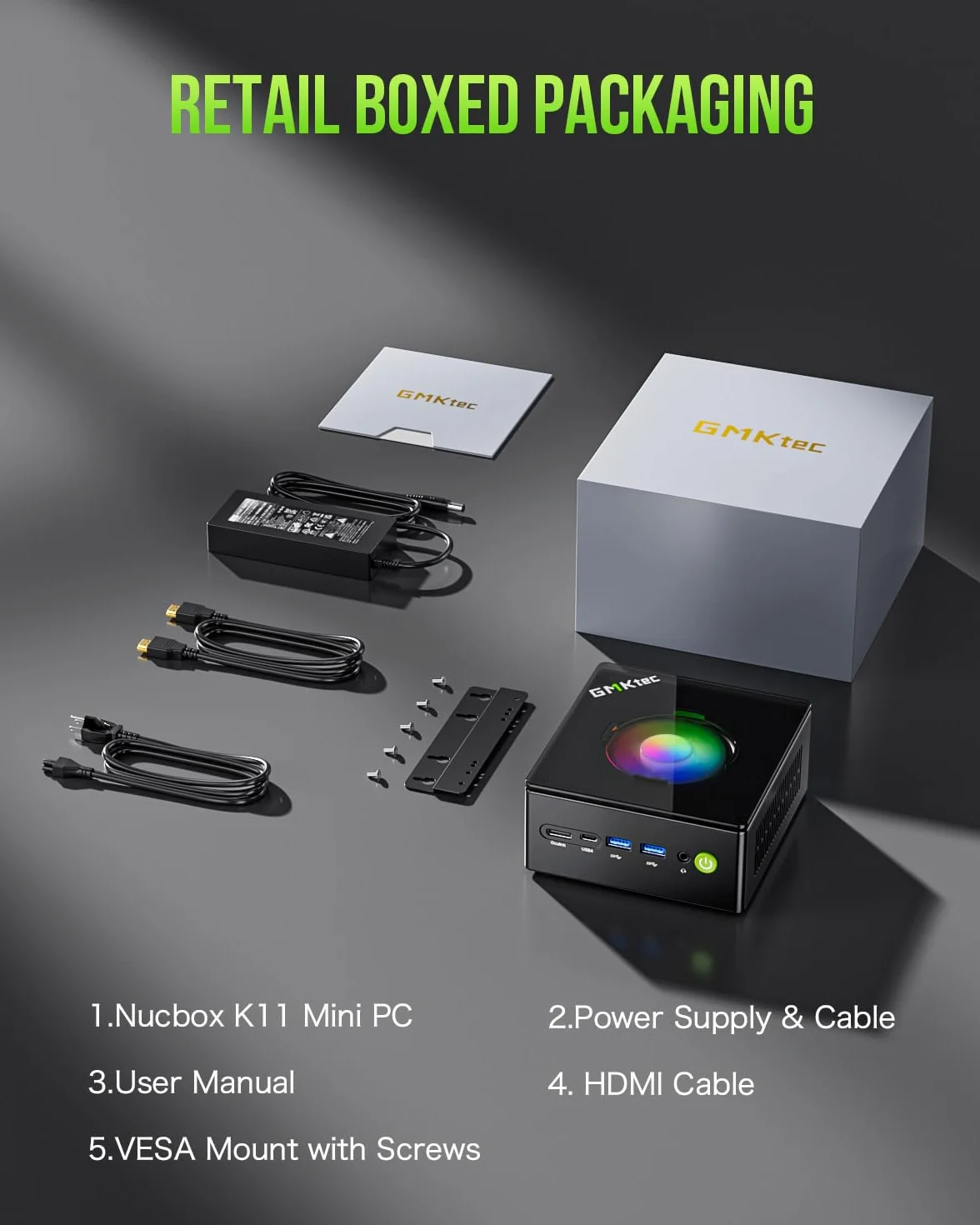 GMKtec K11 R9 8945HS Gaming Mini PC, 32GB DDR5 RAM, 2TB NVME SSD, Oculink, Dual 2.5GbE LAN
