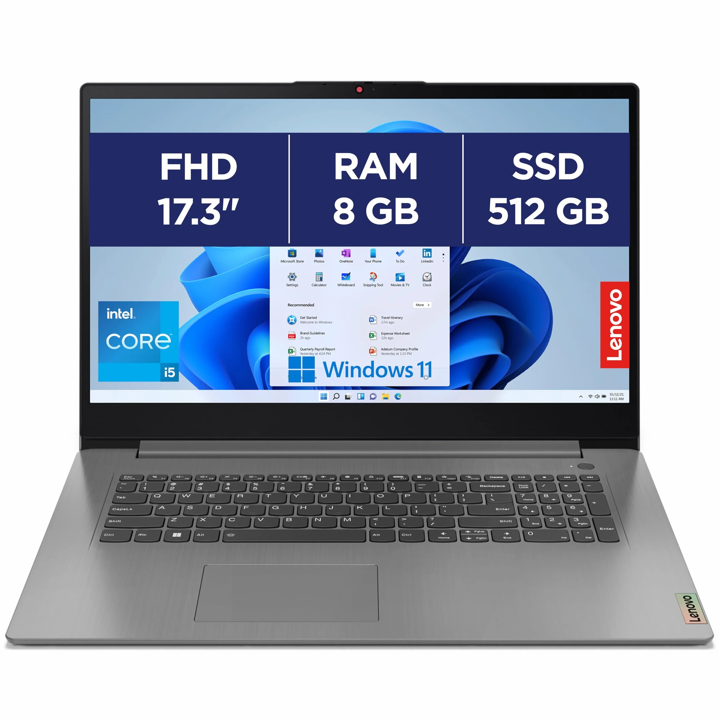Lenovo IdeaPad 3 17IRU7 Ordinateur Portable 17.3" FHD Intel Core i5-1335U RAM 16Go SSD 512Go Intel Iris XE Graphics Windows 11 Home Clavier AZERTY Français Gris