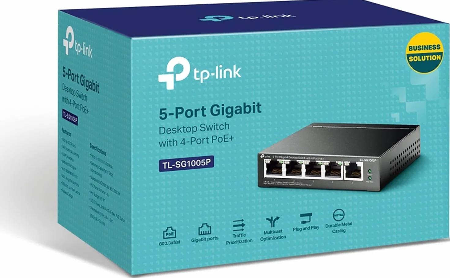 TP-Link Switch PoE 5 Ports Gigabit TL-SG1005P V2, 4 Ports PoE+, 65W, Boitier métal