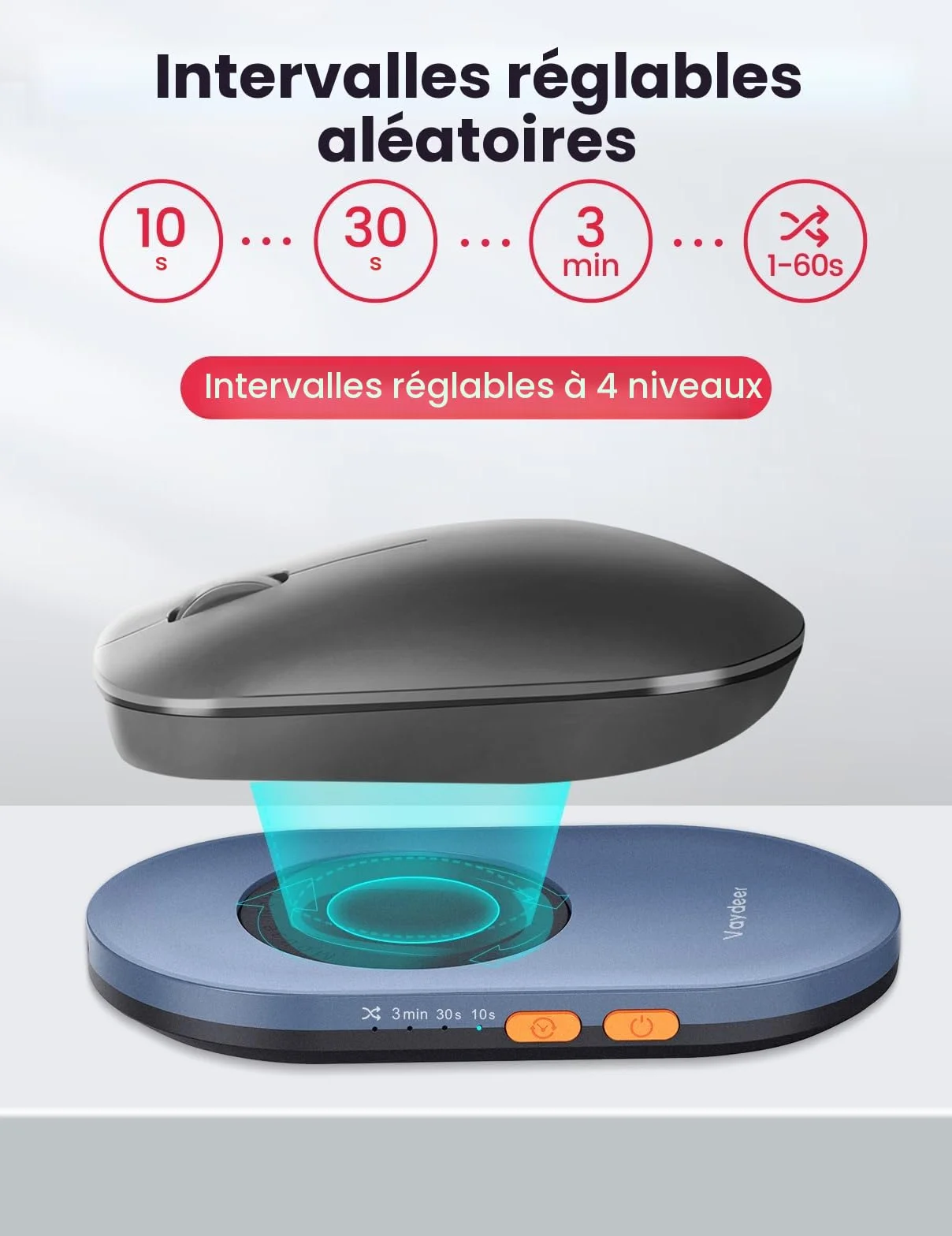 VAYDEER Souris Jiggler Silencieux Indétectable - Minuterie Intervalle Ajustable Ultra-Mince