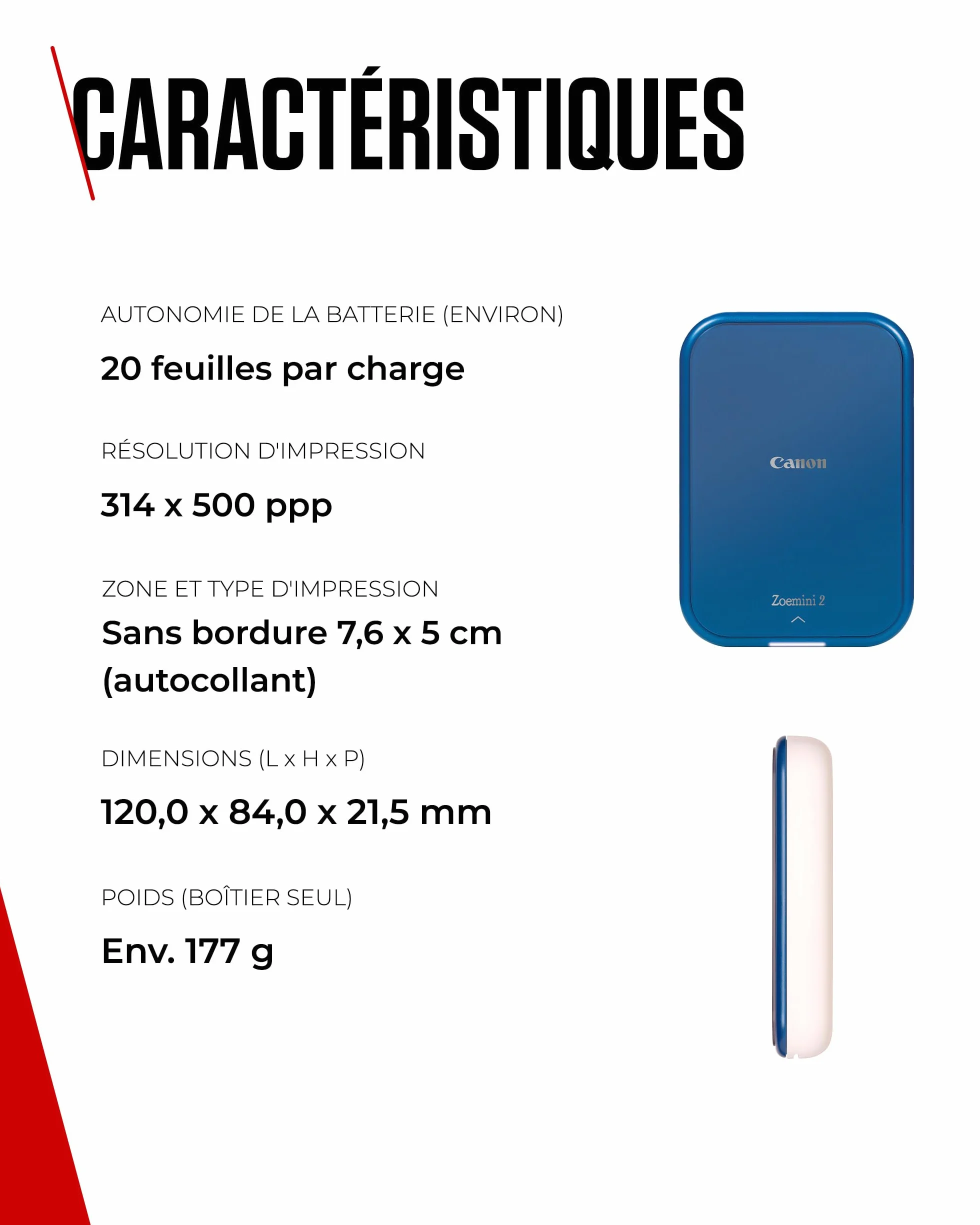 Canon Zoemini 2 Imprimante Photo Portable Bluetooth 5.0 Type-C Bleu Marin