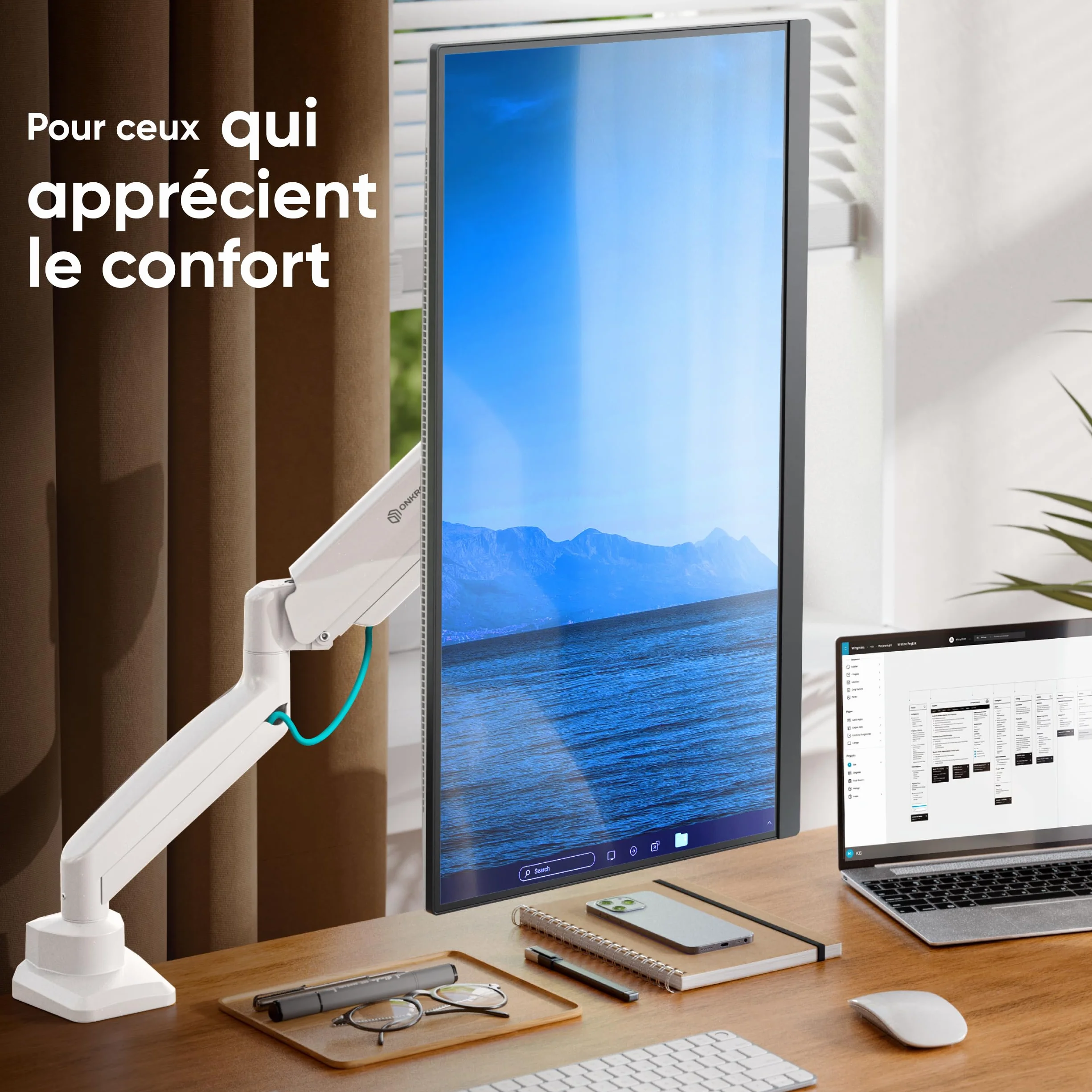 ONKRON Support Ecran PC Bras Articulé 13-32 Pouces 10 kg VESA 75x100 Blanc G80-BW