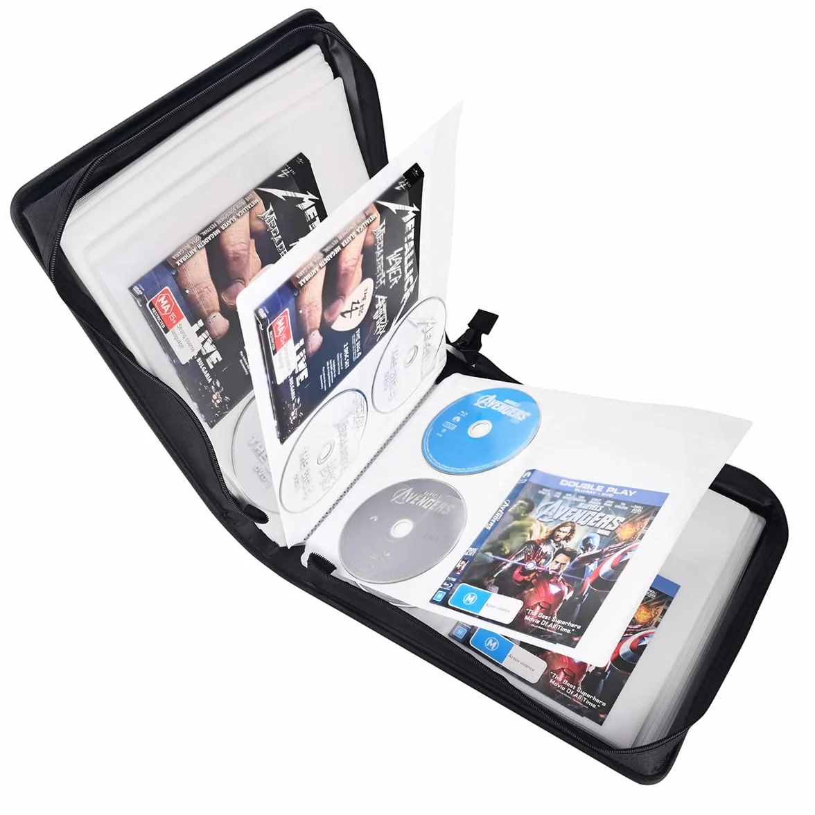 LIOVODE Étui de rangement DVD pour 128 DVD et 64 livrets, noir