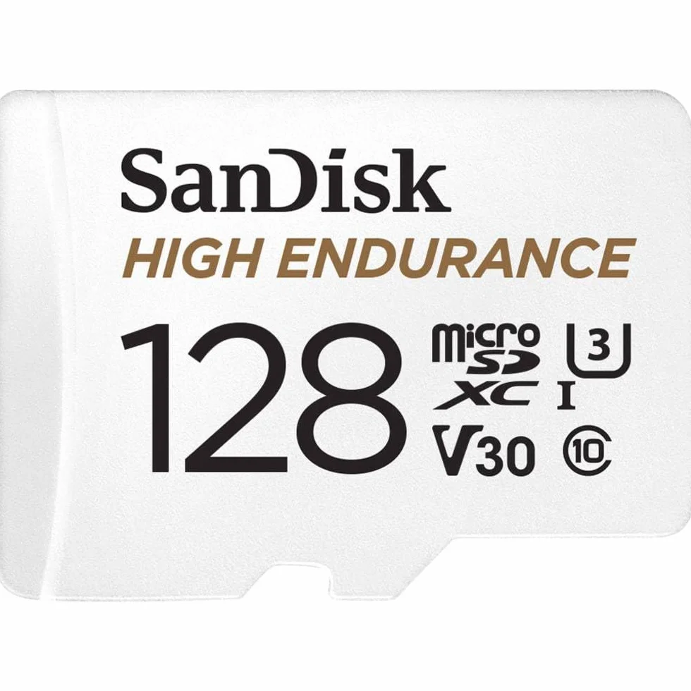 SanDisk 128 Go High Endurance carte microSDXC pour caméras IP et embarquées + adaptateur SD 10 000 h Full HD 4K 100 Mo/s UHS-I Class 10 U3 V30