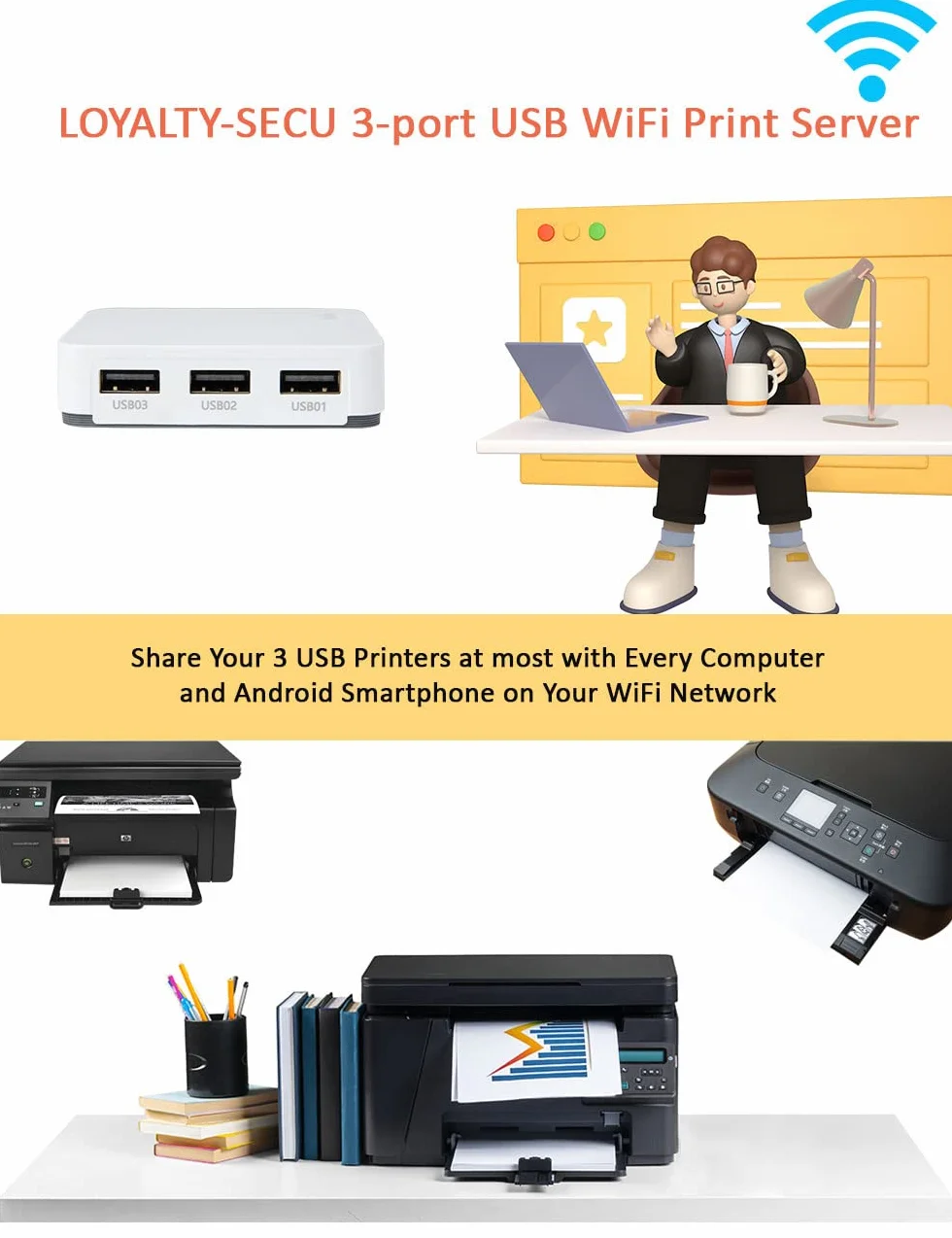 Serveur d'impression réseau Wi-Fi LAN USB 10/100 Mbps RAW