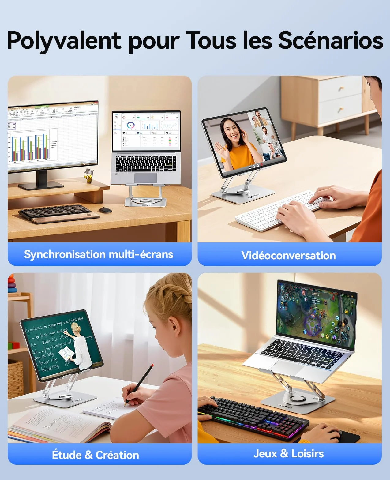 ORICO Support PC Portable Ergonomique Rotatif 360 Réglable Pliable Ventilé pour MacBook Air/Pro Dell XPS HP 10-17,3 Pouces ST12 Argent