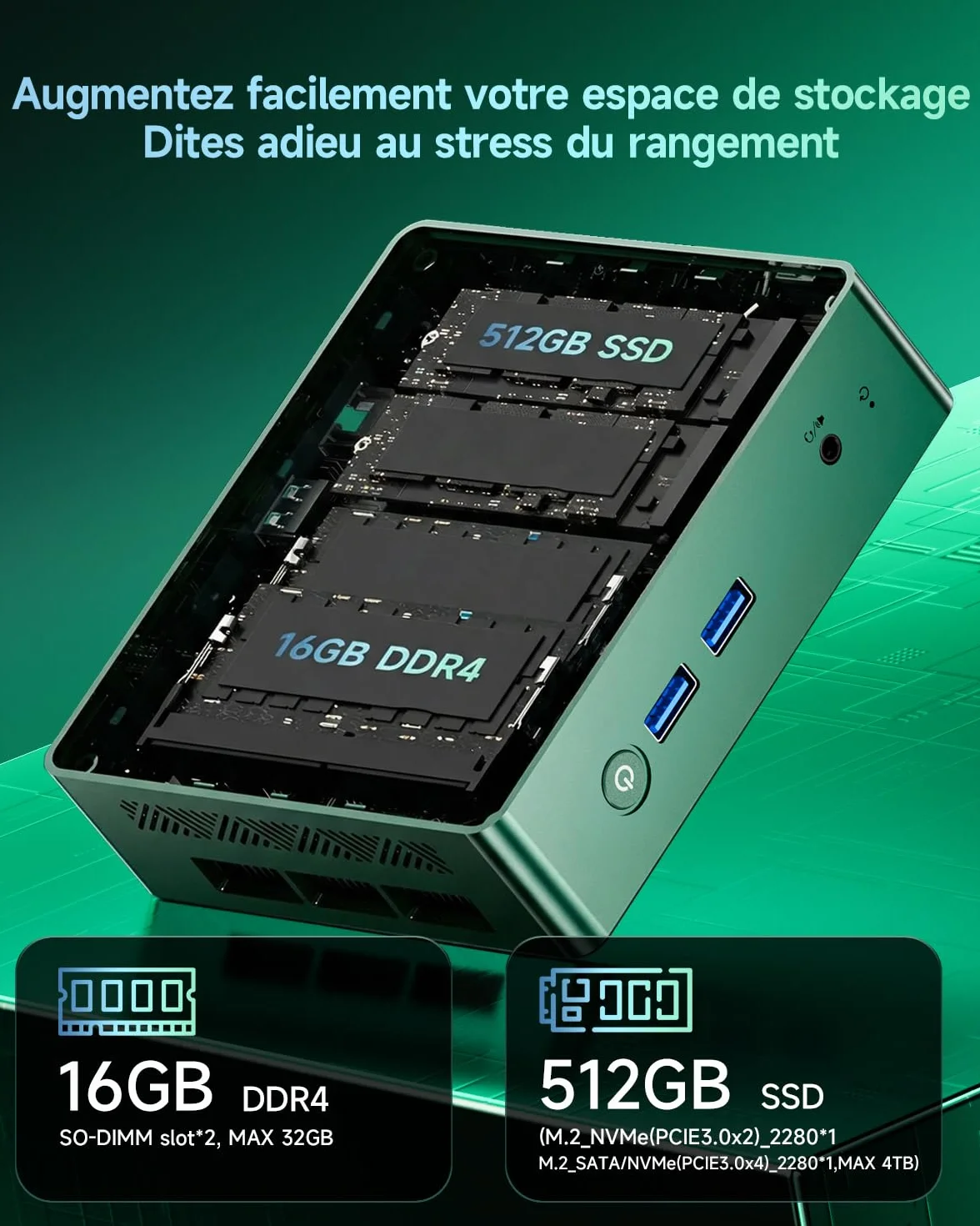 BMAX B6Turbo Mini PC Win 11 Pro Intel Core i5-8257U 16Go DDR4 512Go SSD Double 4K HDMI+DP WiFi 6 BT 5.2 USB3.2
