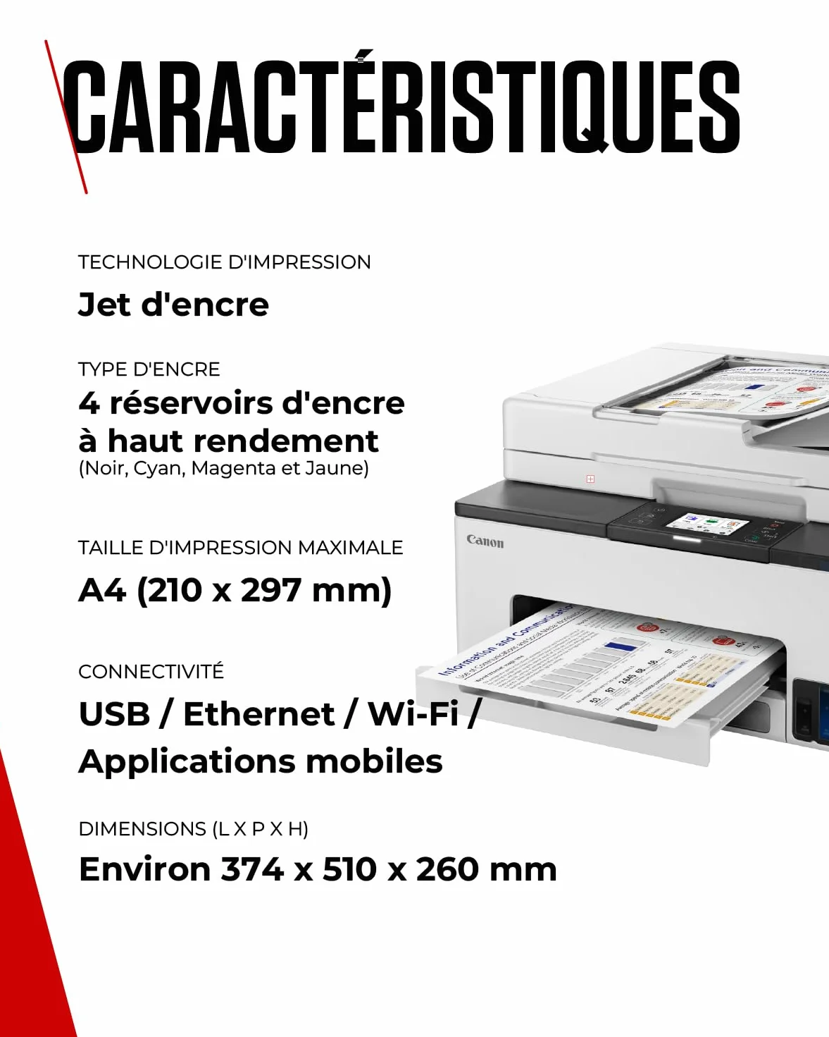 Canon MAXIFY GX2050 Imprimante A4 Couleur Jet d'encre MegaTank Tout-en-Un Wi-Fi Ethernet USB