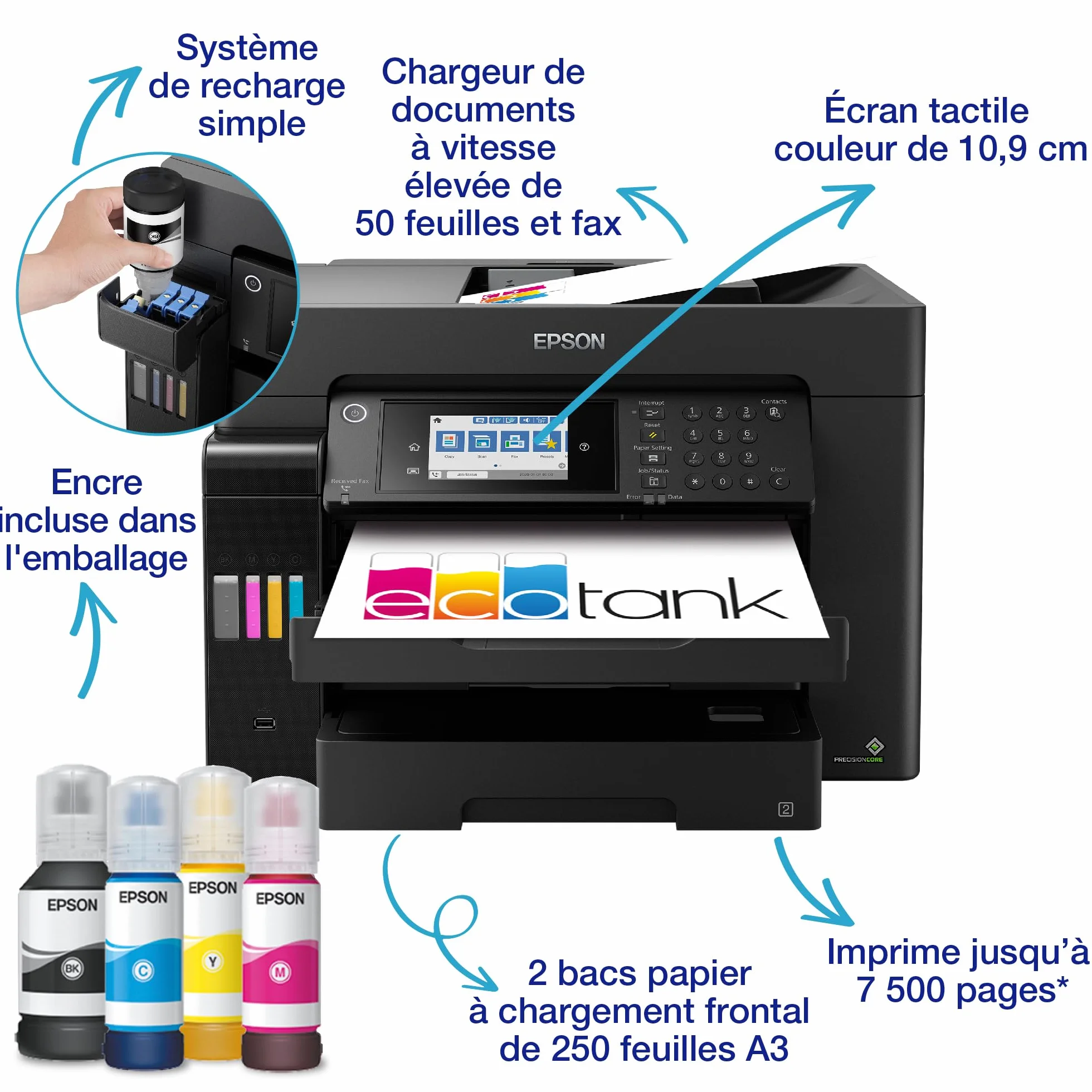 Epson EcoTank ET-16655 Imprimante A3+ Wi-Fi Fax Réservoirs Encre