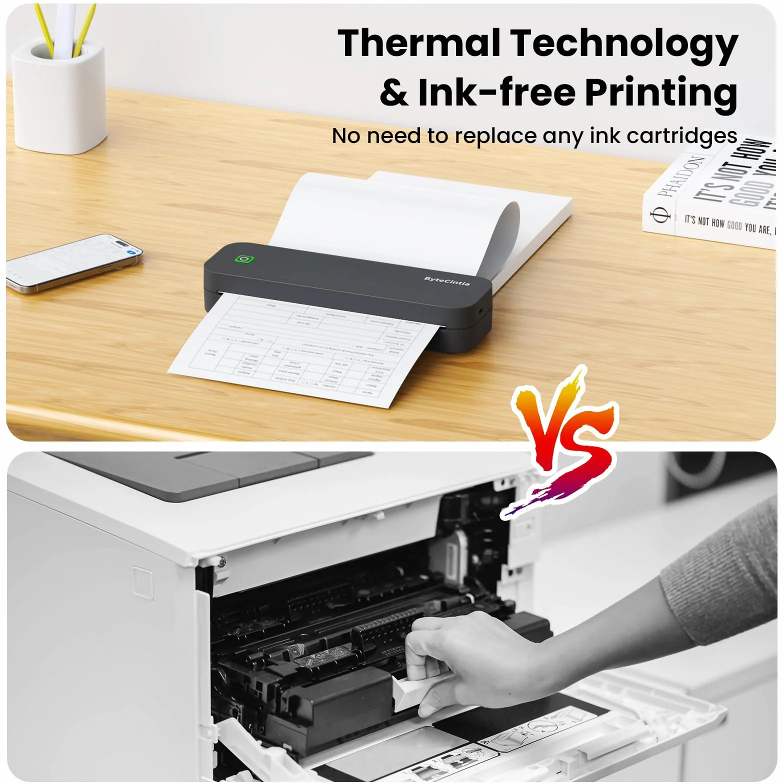 Imprimante Thermique A4 Bluetooth Portable sans Fil D80 Compatible Android iOS