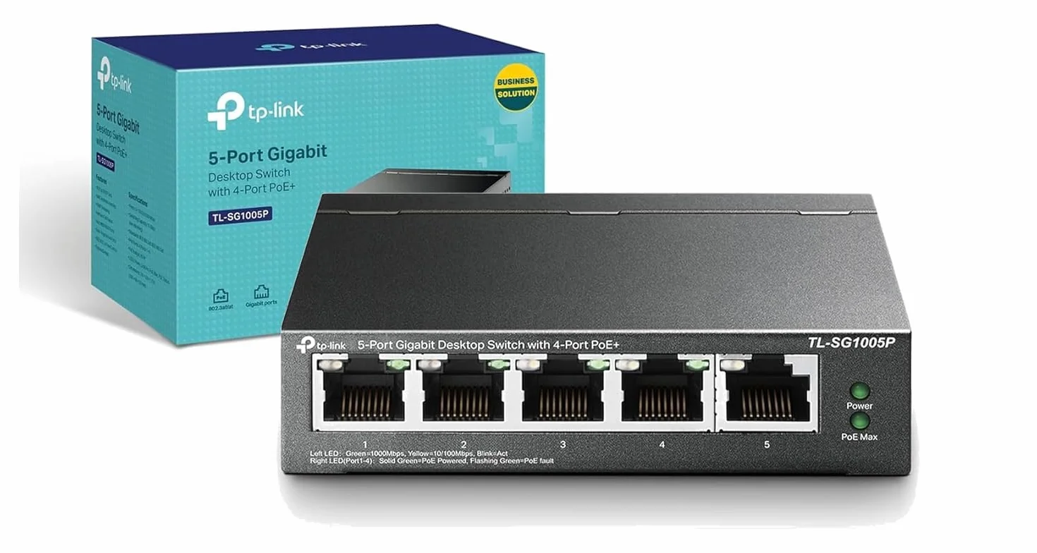 TP-Link Switch PoE 5 Ports Gigabit TL-SG1005P V2, 4 Ports PoE+, 65W, Boitier métal