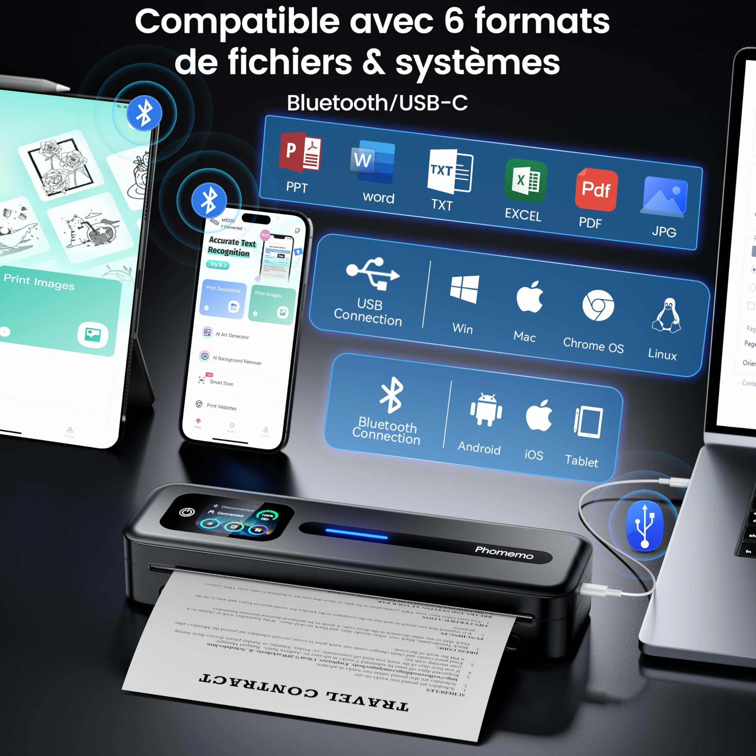 Phomemo M832D Imprimante Thermique A4 avec Écran Tactile Portable sans Encre