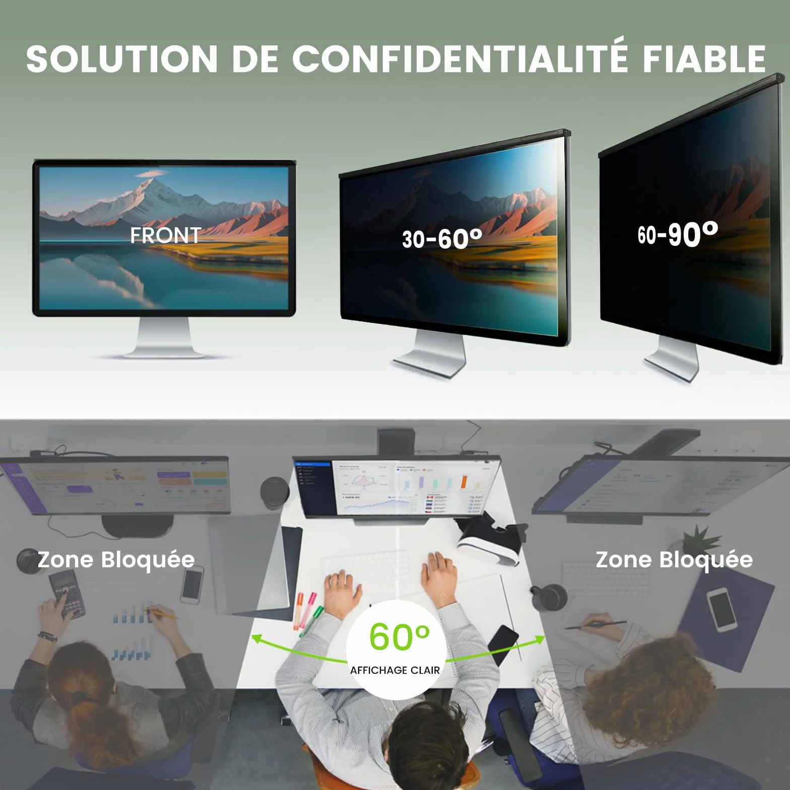 Filtre de Confidentialité Amovible 24 Pouces 16:9 Anti-Reflet HD Anti-Lumière Bleue pour Moniteur 54 x 32,9 cm