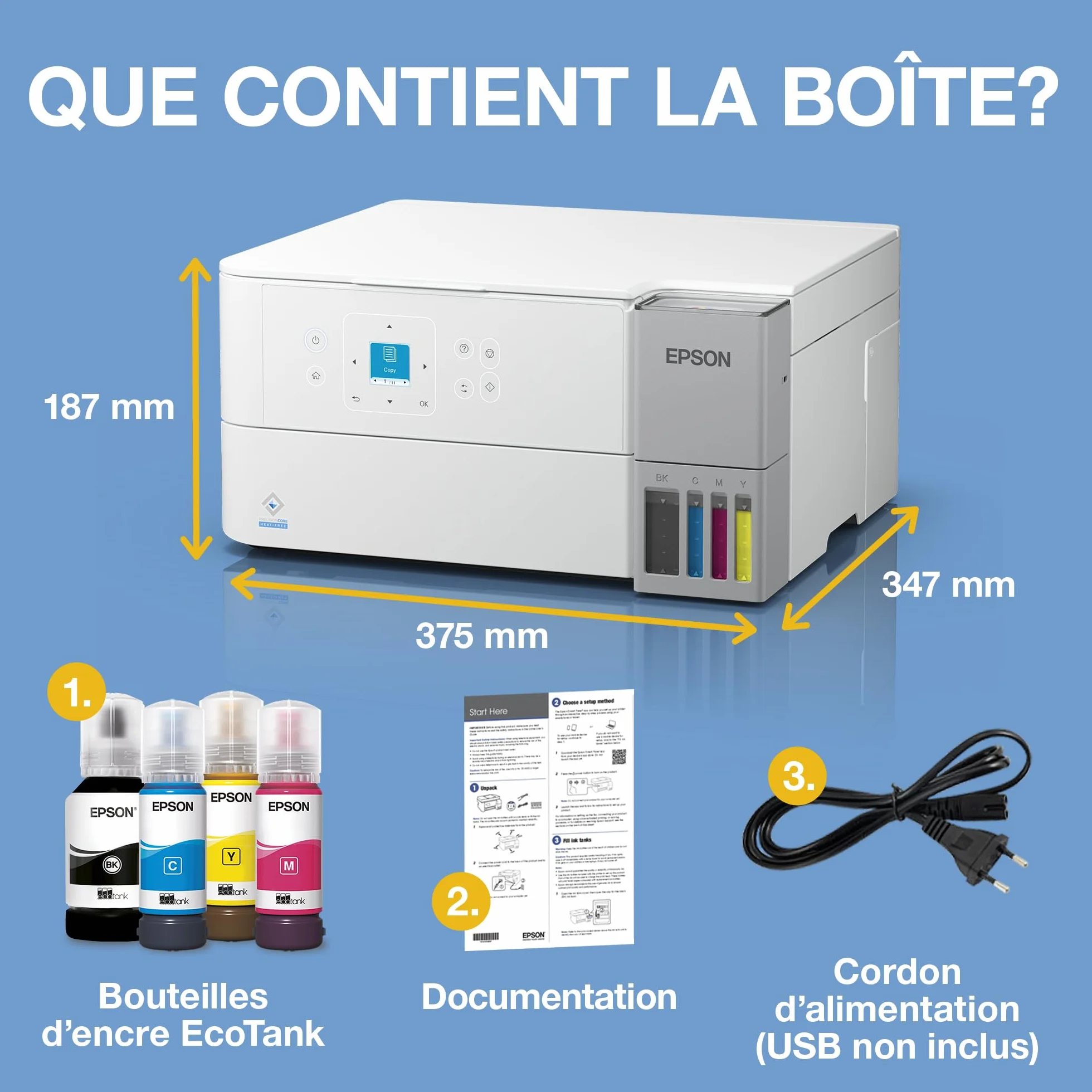 Epson EcoTank ET-2956 Imprimante A4 Wi-Fi AirPrint Recto Verso