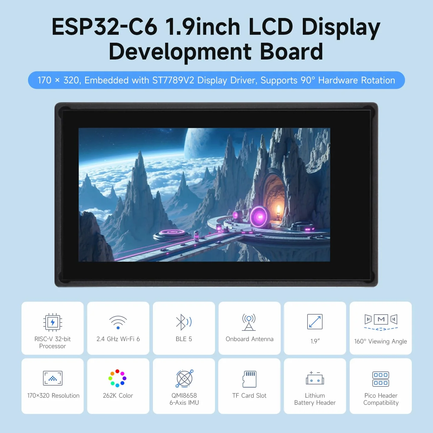 Waveshare ESP32-S3 1.9inch Display Development Board 170x320 Pixels 262K Color 32-bit LX7 Dual-Core 240MHz Touch Function