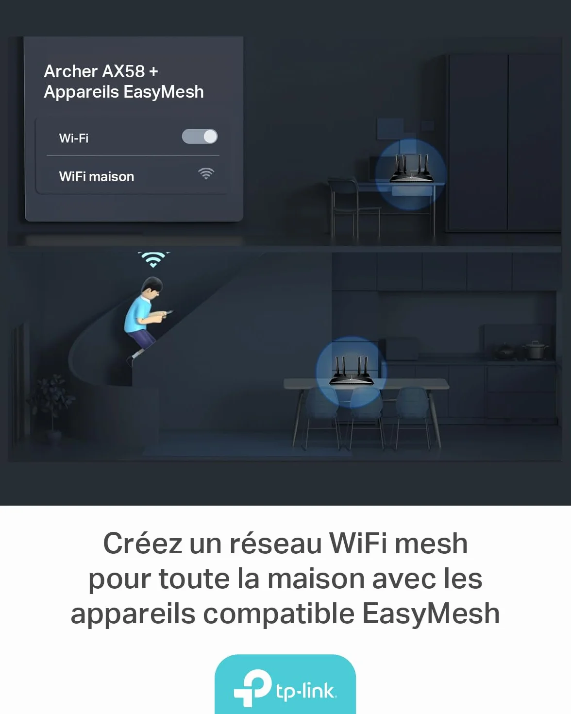 TP-Link Archer AX58 Routeur WiFi 6 AX3000 Mbps bi-Bande 5 Ports Gigabit 4 Antennes Haute Performance WPA3 EasyMesh