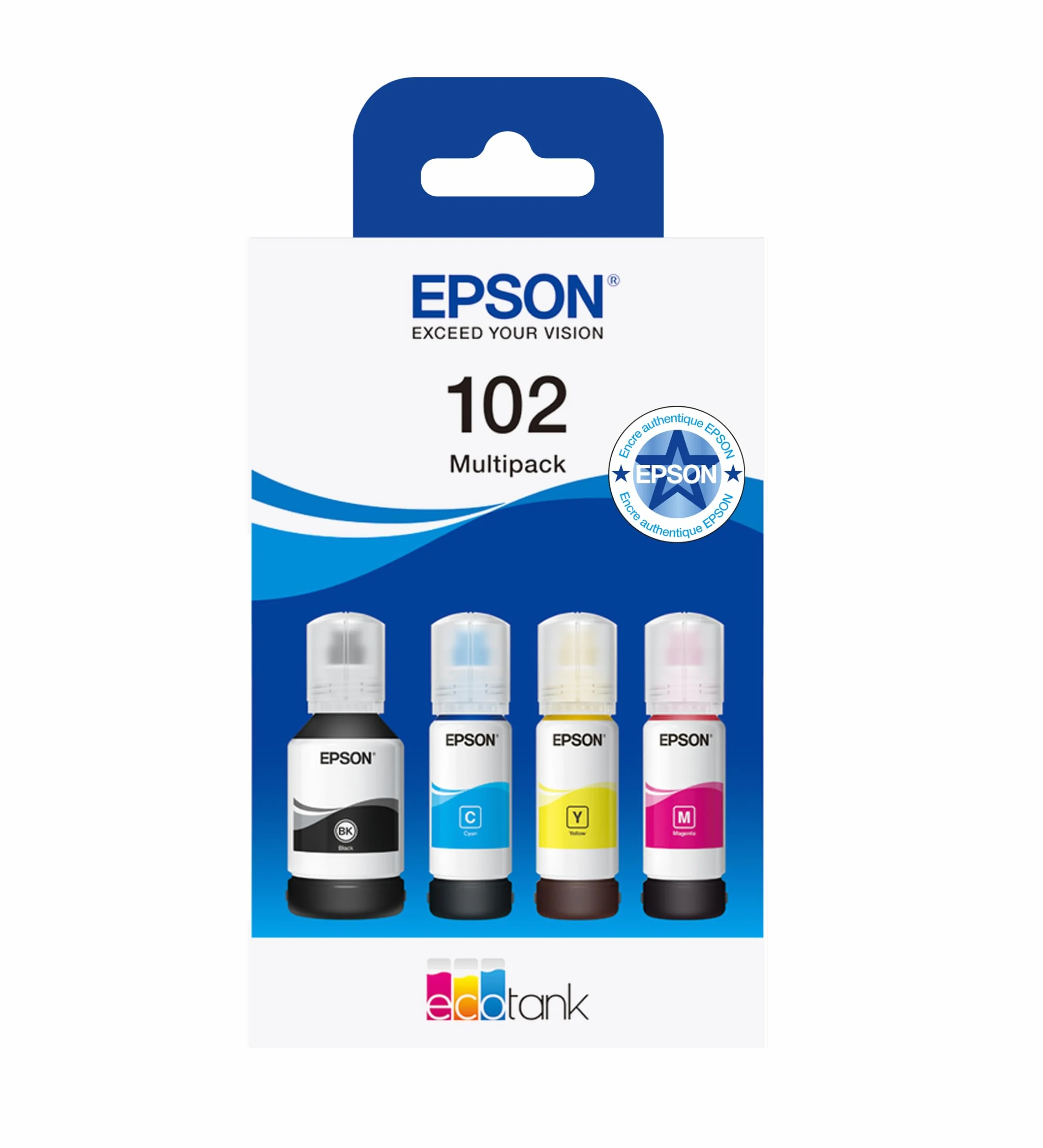 Epson EcoTank 102 Bouteilles d’Encre Authentiques Multipack Couleur 4x Noir Cyan Magenta Jaune