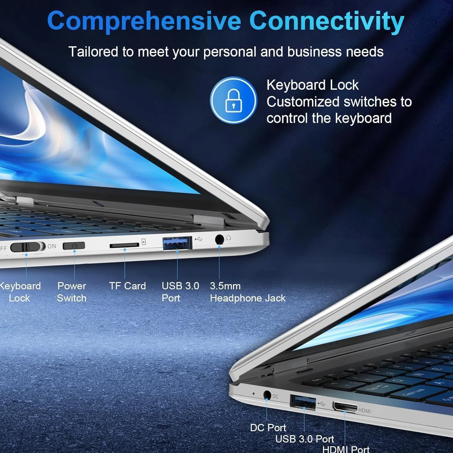 PINSTONE 11,6 Pouces Ordinateur Portable Celeron N4020 6 Go RAM 128 Go SSD Tactile Pliable 360° WiFi Bluetooth 4.2 Mini HDMI Argent
