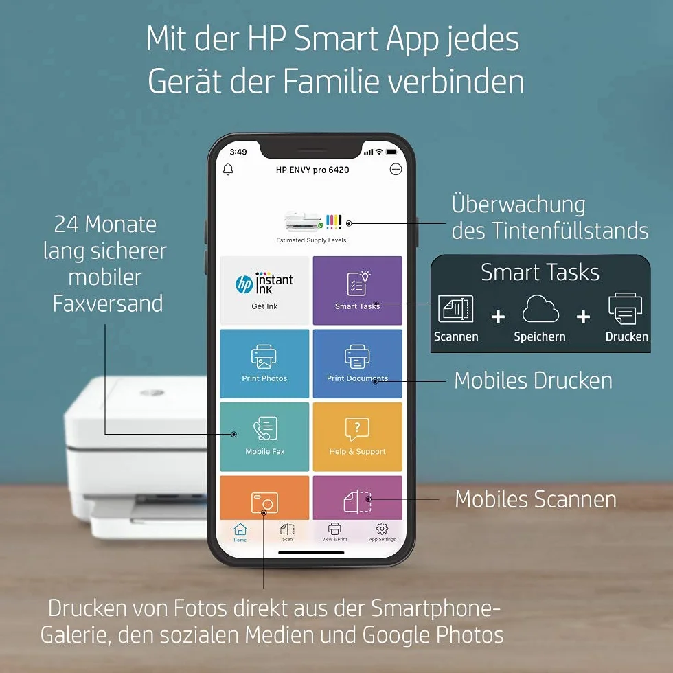 HP ENVY PRO 6420 Imprimante Tout-en-Un Jet d'Encre Couleur A4 Wifi Bluetooth