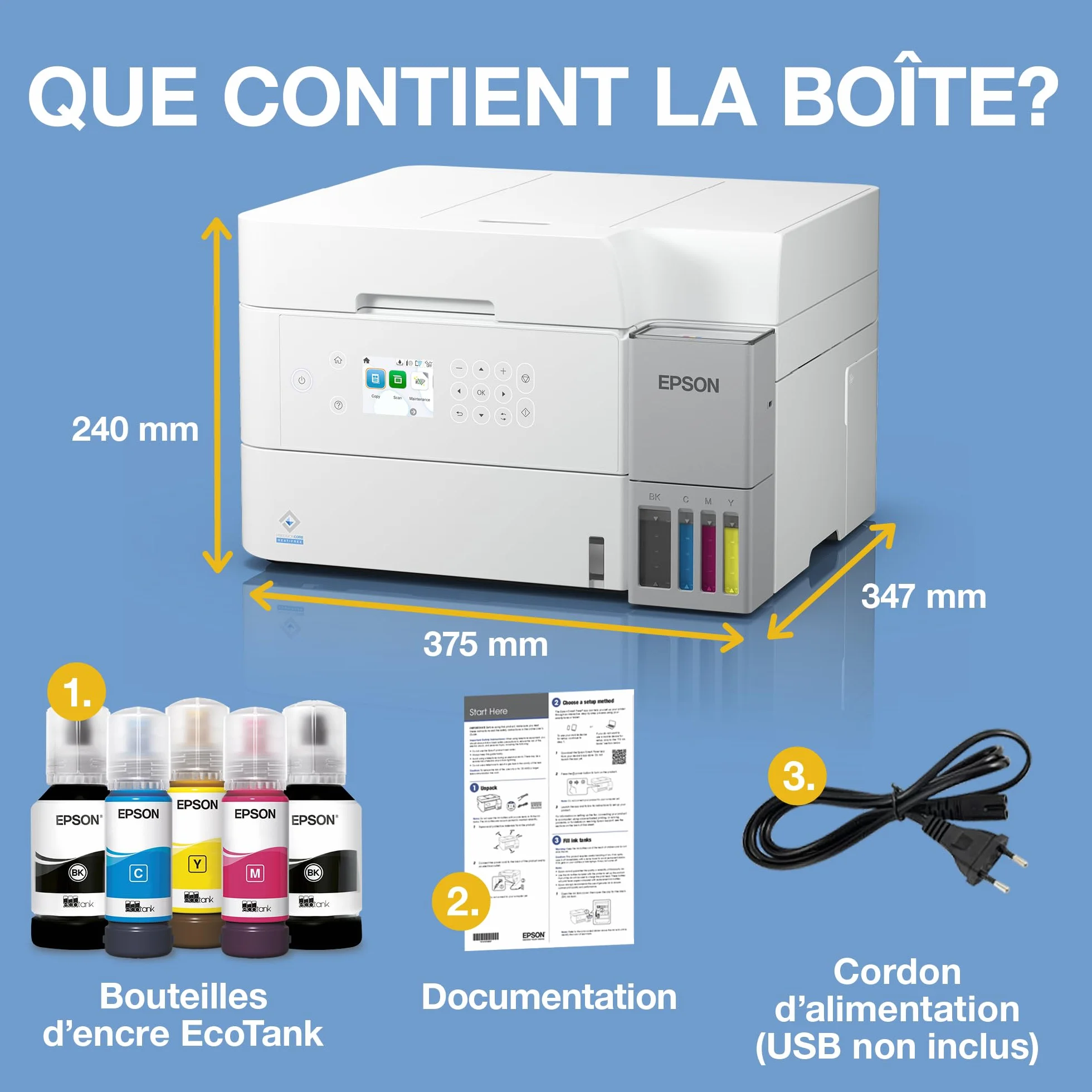 Epson EcoTank ET-3956 Imprimante Multifonction A4 Wi-Fi Recto Verso Auto Écran LCD 6,1cm ADF 35 Feuilles