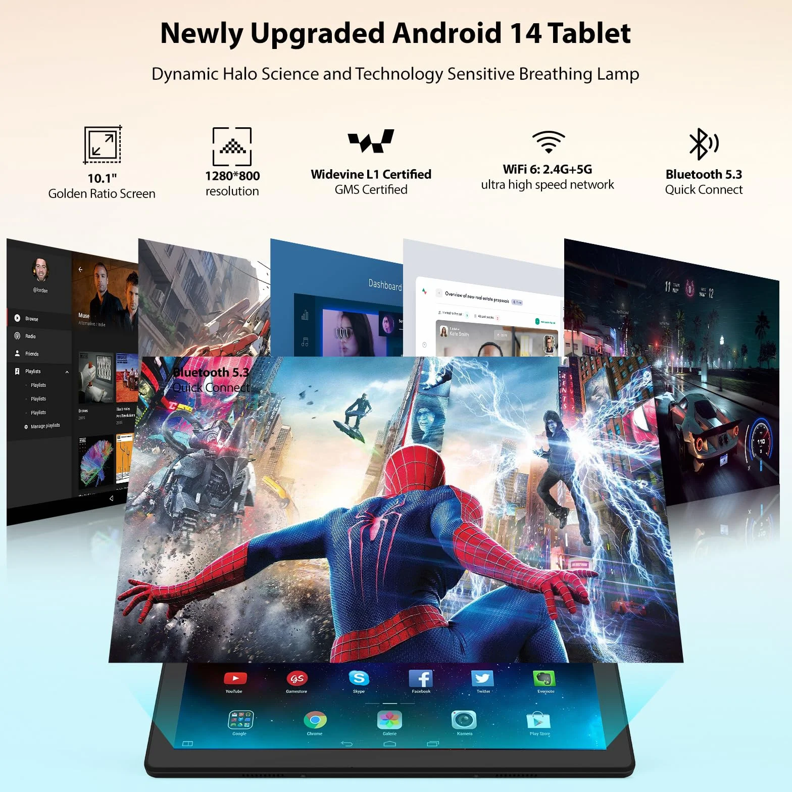 Tablette 10 Pouces Android 15 Octa-Core 24Go 64Go 1To TF WiFi 6 BT 5.3 Batterie 5000 mAh Noir