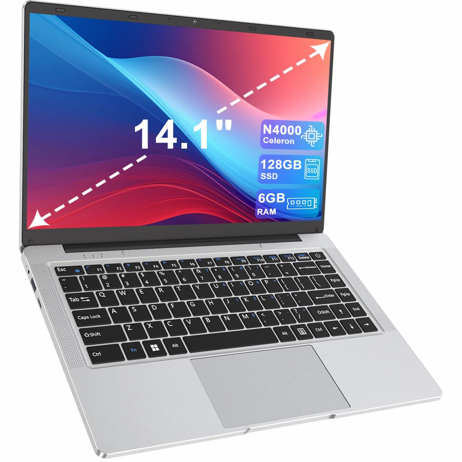 Ordinateur Portable 14 pouces 6 Go DDR4 128 Go SSD WiFi 5G Mini-HDMI Sans Ventilateur