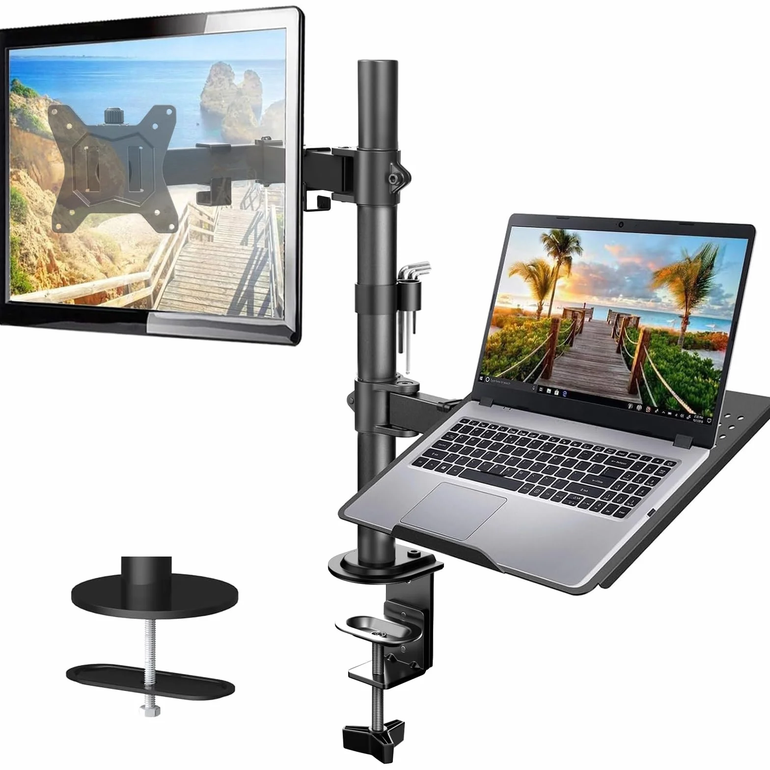 HUANUO Bras de Moniteur avec Plateau pour Ordinateur Portable, réglable pour écran 13-27 Pouces et PC jusqu'à 15,6 Pouces, 2 Options de Montage Gaming