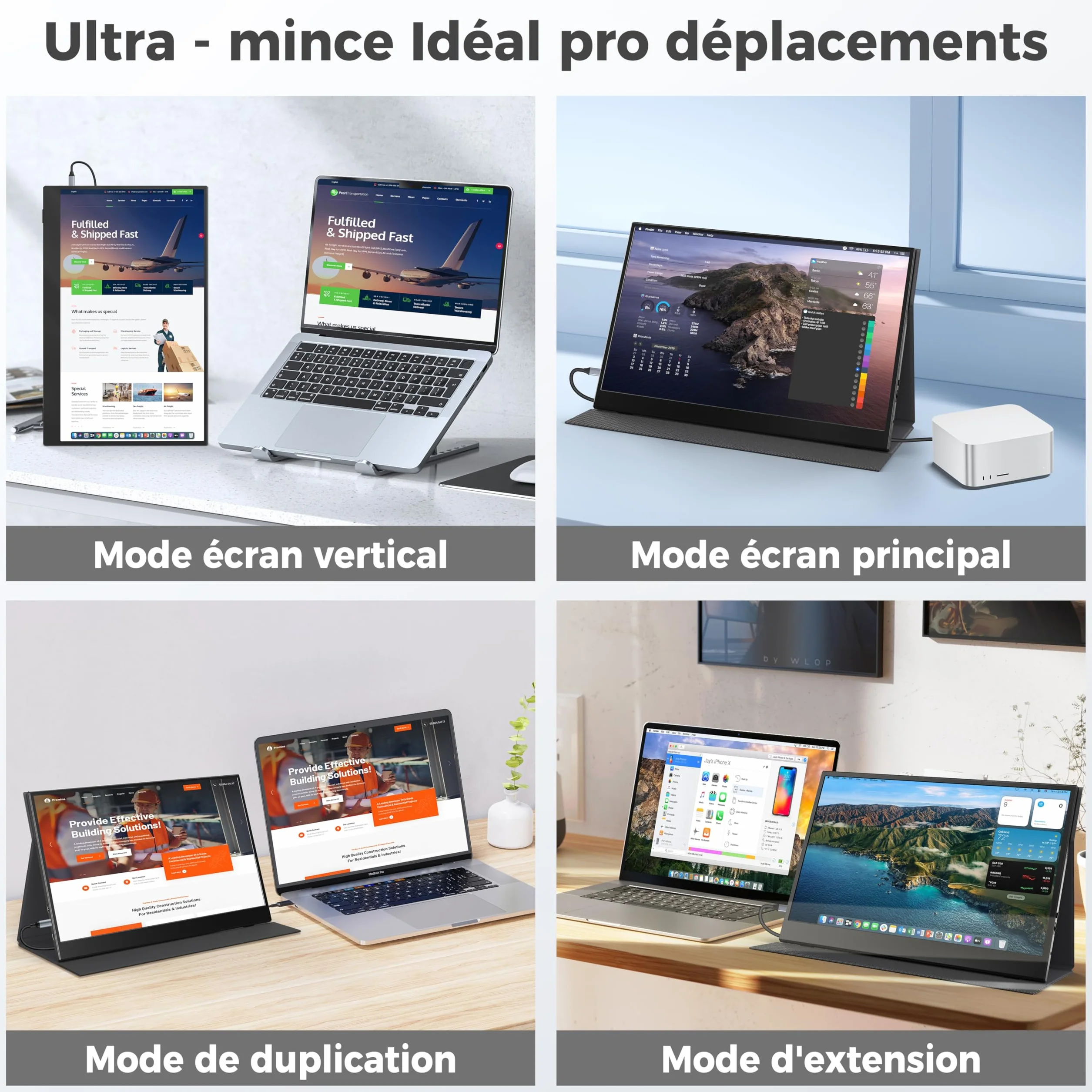 UFYQL Écran Portable 15,6" Full HD IPS 1080P Mat, Compatible Laptop/PC/MacBook/Téléphone/Xbox/PS4/PS5/TV, HDMI/USB-C, VESA