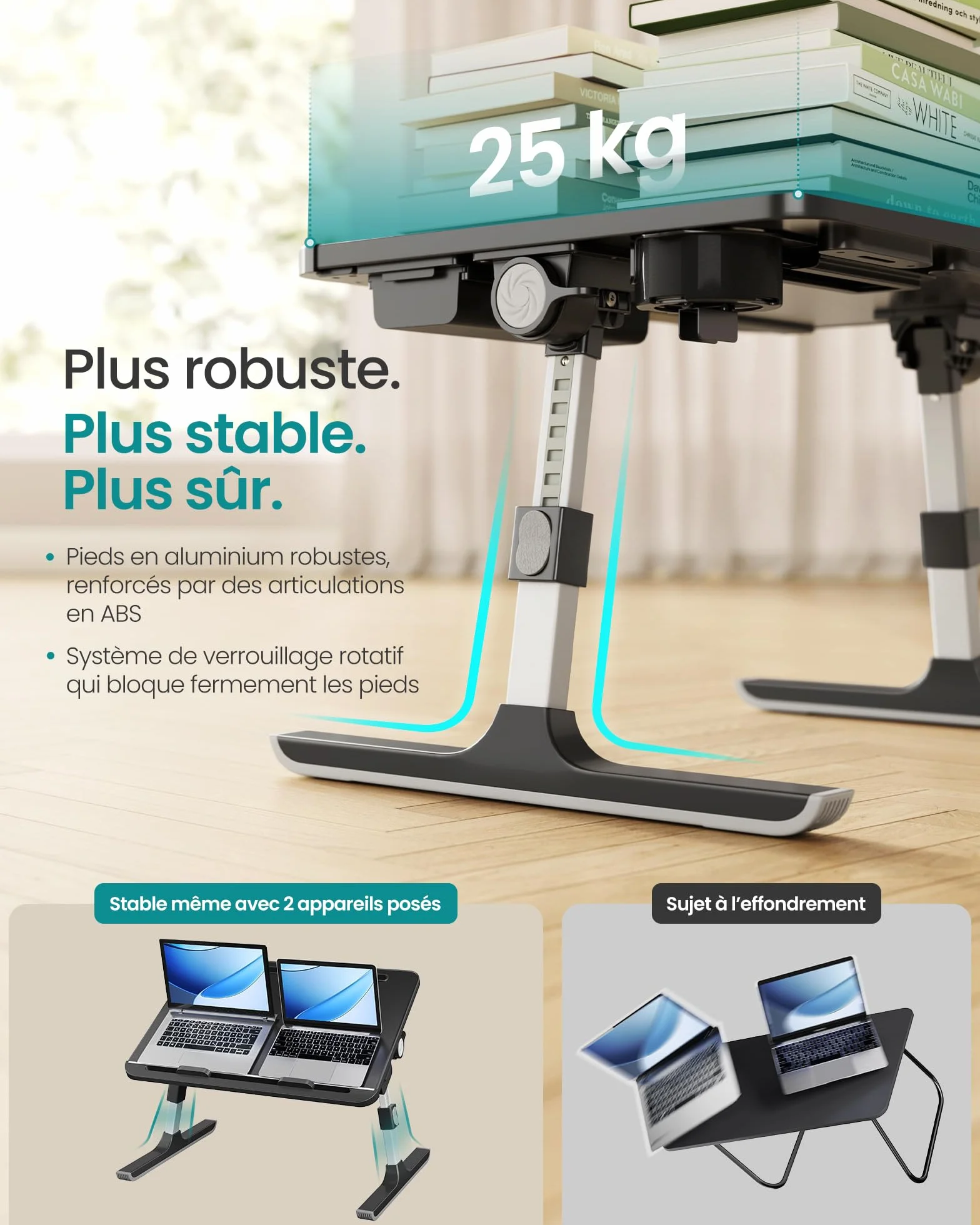 SONGMICS Table de Lit Pliable Plateau 56 x 40 cm Hauteur Réglable Inclinaison 120° Noir d’Encre