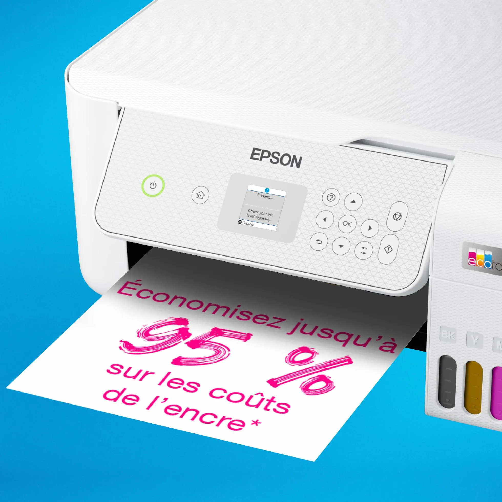 Epson EcoTank ET-2876 Imprimante A4 Wi-Fi Réservoir d'encre Copie Numérisation Écran LCD 3,7cm