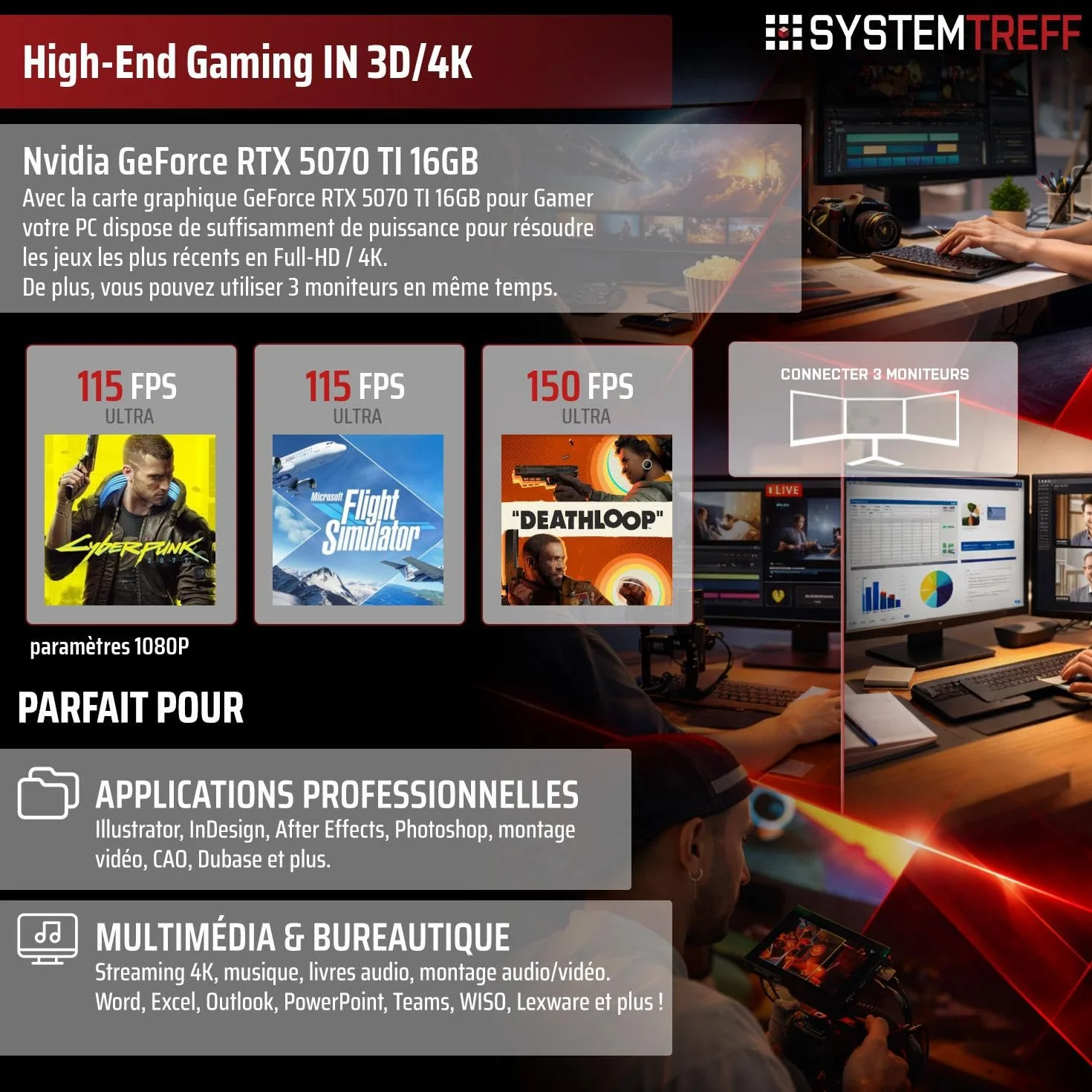 PC Gamer AMD Ryzen 7 9800X3D Nvidia RTX 5070 TI 16Go 1To M.2 NVMe 32Go DDR5 RAM Windows 11 Ordinateur de Bureau