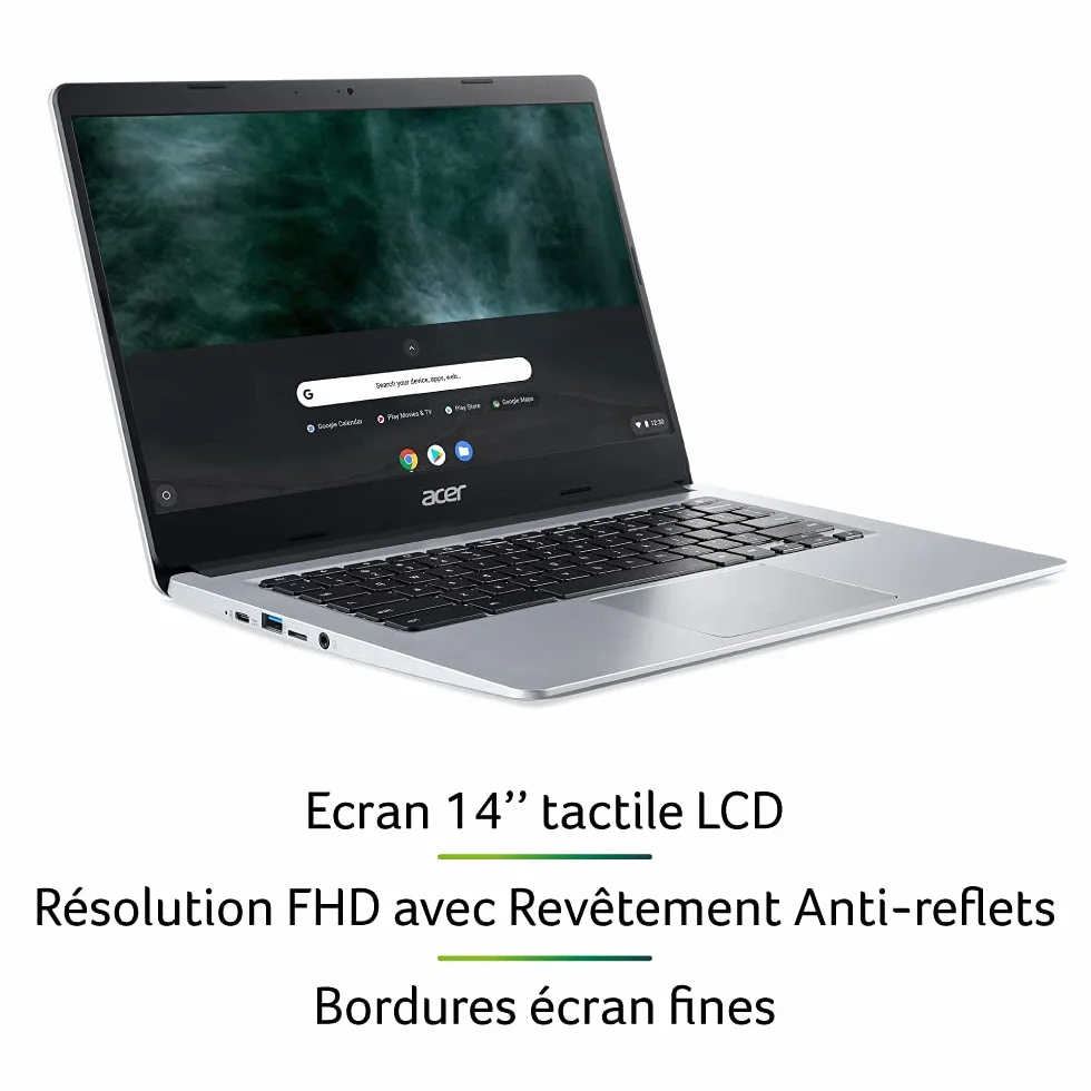 Acer Chromebook 314 CB314-1HT-P2DF Ordinateur Portable Tactile 14" FHD IPS, Intel Pentium Silver N5030, 8Go RAM, 64Go eMMC, Gris